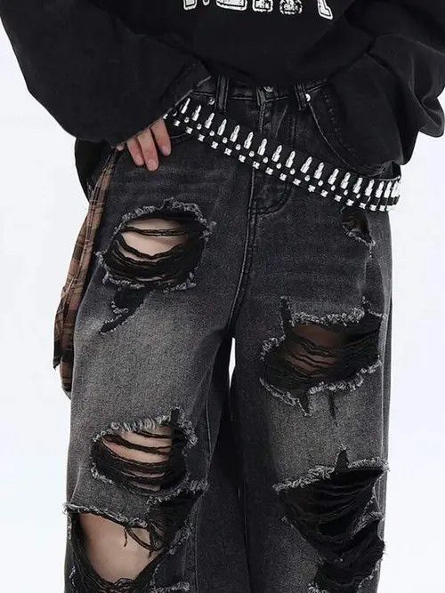 Jean OPIUM Gothic ripped distressed jeans Y2K Size US 34 / EU 50 - 2 Thumbnail