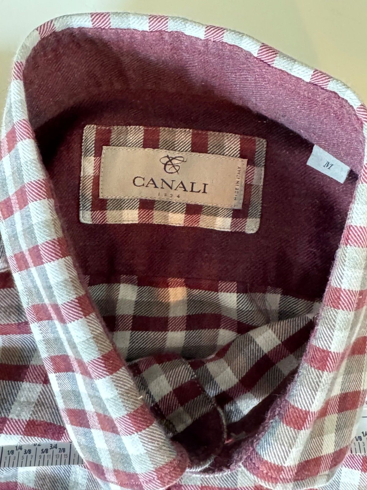 Canali Canali Medium Button Down Red Grey Flannel Cotton Size US M / EU 48-50 / 2 - 3 Thumbnail