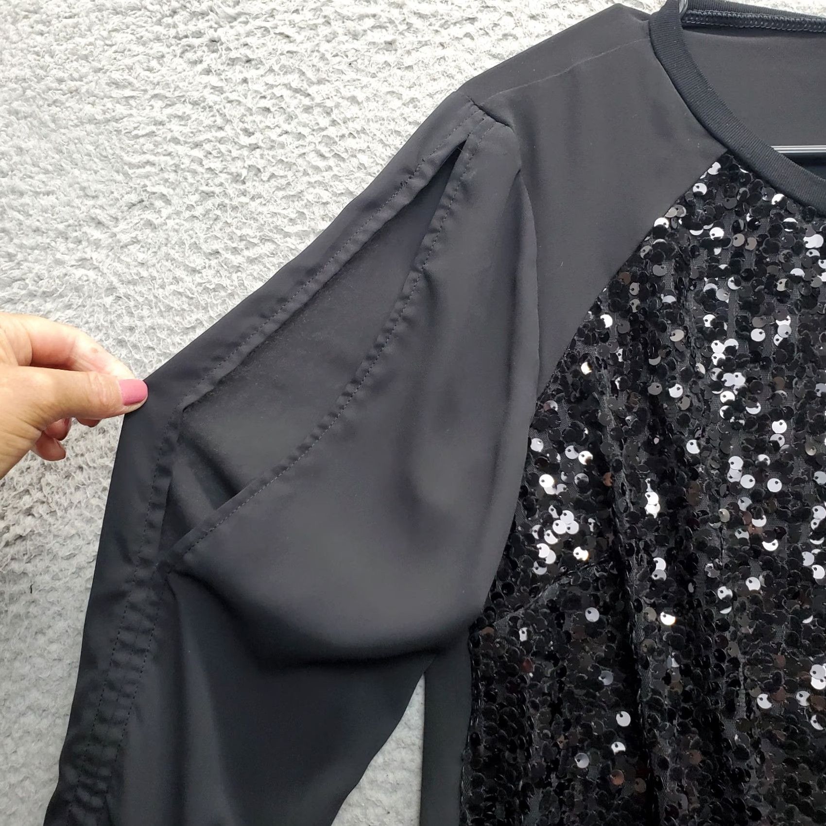Vintage Cache Womens Blouse L Black Round Neck Sequin Cold Shoulder Sleeve Stretch Casual Travel Patchwork: None Size L / US 10 / IT 46 - 6 Thumbnail