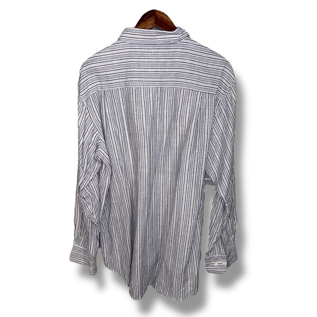 Guy Laroche Guy Laroche Gray Striped Linen Button Up Shirt XL Size US XL / EU 56 / 4 - 8 Thumbnail
