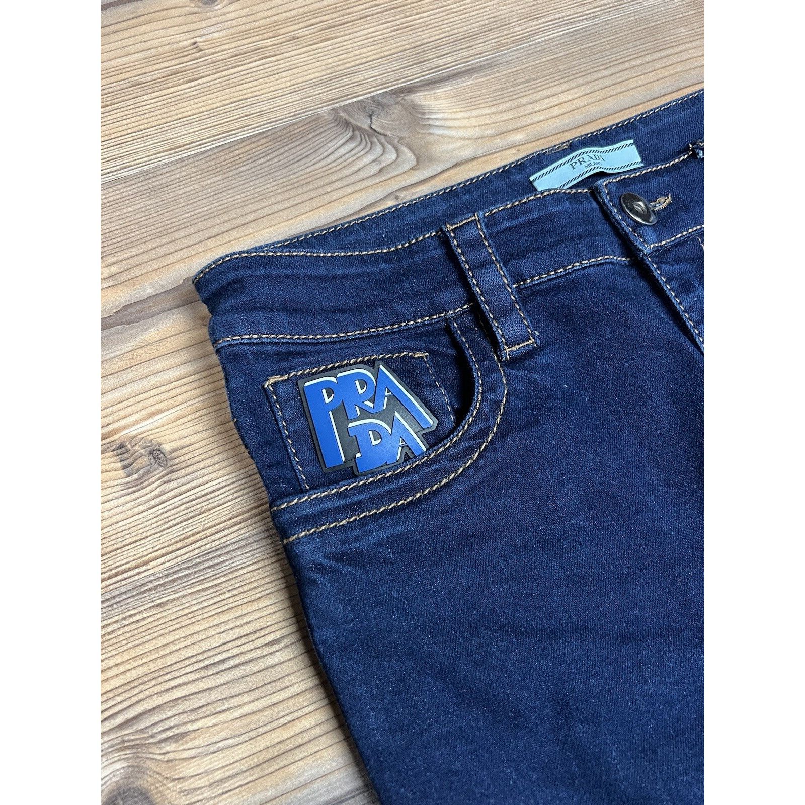 Prada Prada Big Logo Women`s Dark Blue Skinny Jeans Size 27 Size 27" / US 4 / IT 40 - 4 Thumbnail