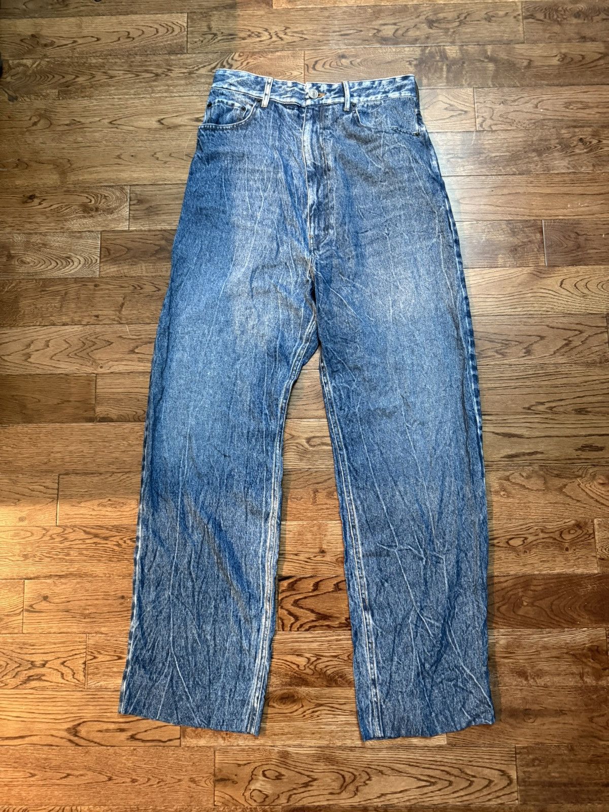 BALENCIAGA SS21 TROMPE L’OEIL PRINTED FAUX DENIM PANTS