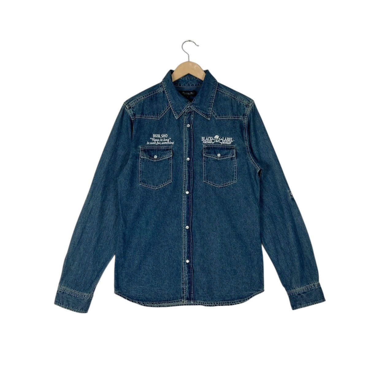 Japanese Brand Bernings Sho Embroidery Logo Snap Button Denim Shirt Size US L / EU 52-54 / 3 - 3 Thumbnail