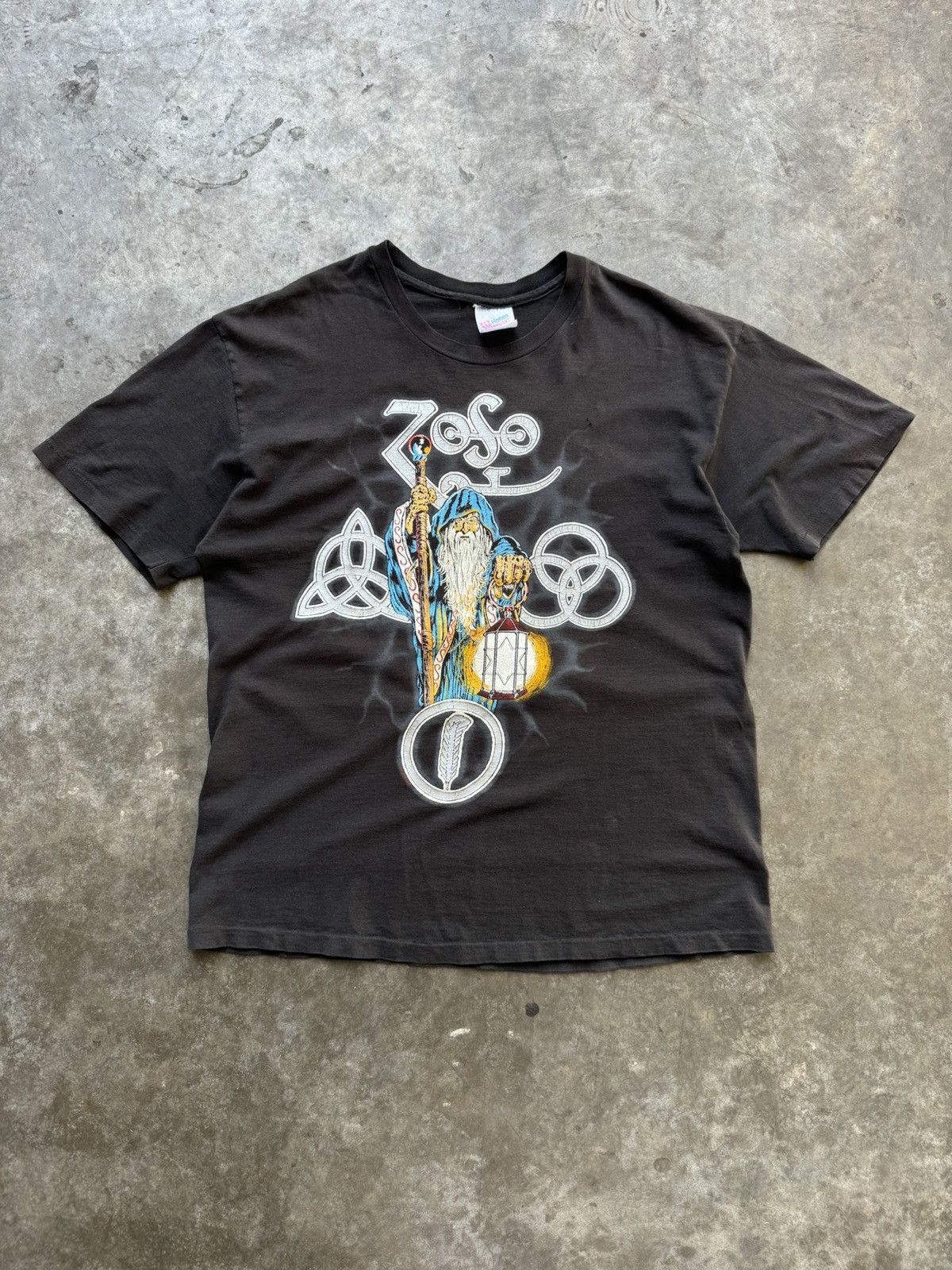 Led Zeppelin × Vintage Vintage 1990’s Led Zeppelin ZoSo Wizard Graphic Band Tee Size US XL / EU 56 / 4 - 1 Thumbnail