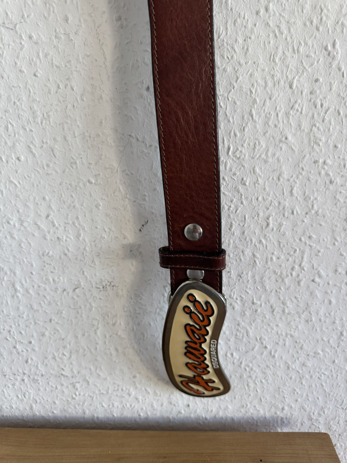 Dsquared2 Hawaii Logo Leather Belt Brown Orange Size 36 - 9 Thumbnail