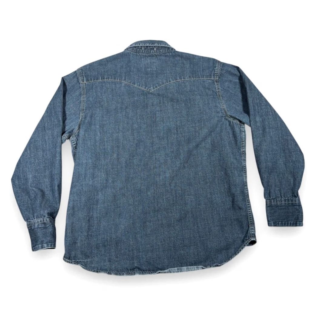 Levi's Levis Western Shirt Denim Blue Dark Wash Pearl Snap Regular Fit Adult LARGE Shirts Mens Size US L / EU 52-54 / 3 - 3 Thumbnail