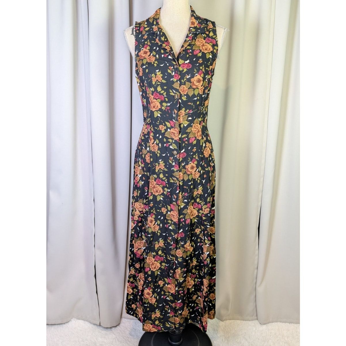 grunge midi dress Vintage 90s Floral Button Front newcult-promo