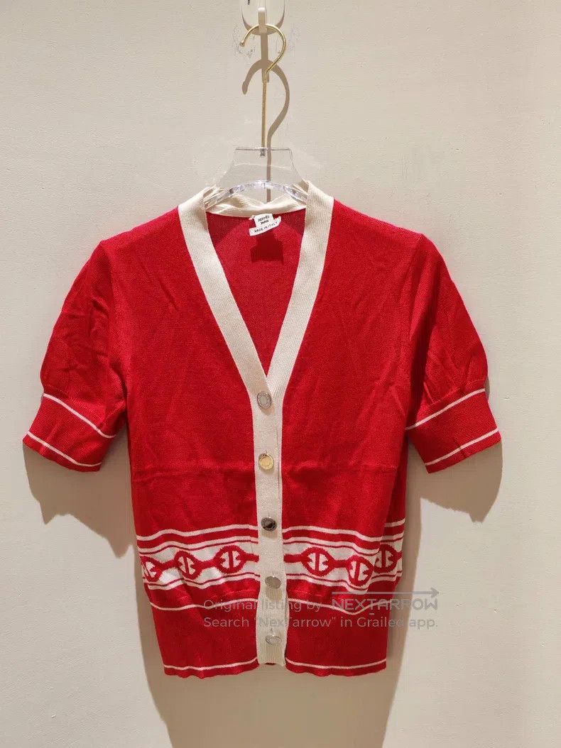 Hermes Red and white pig nose knitted cardigan