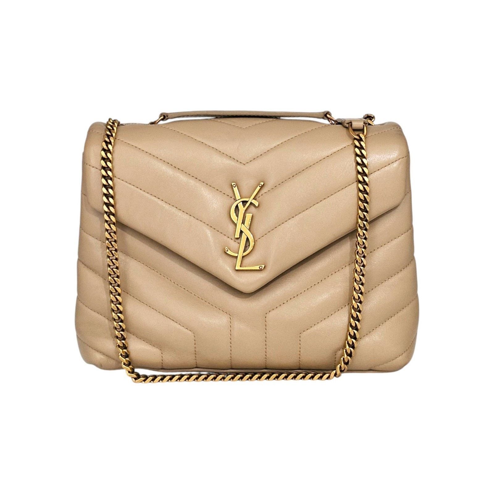 Saint Laurent Paris YSL Loulou Medium Shoulder Bag Leather Chain Bag Beige $3200 Size ONE SIZE - 1 Thumbnail