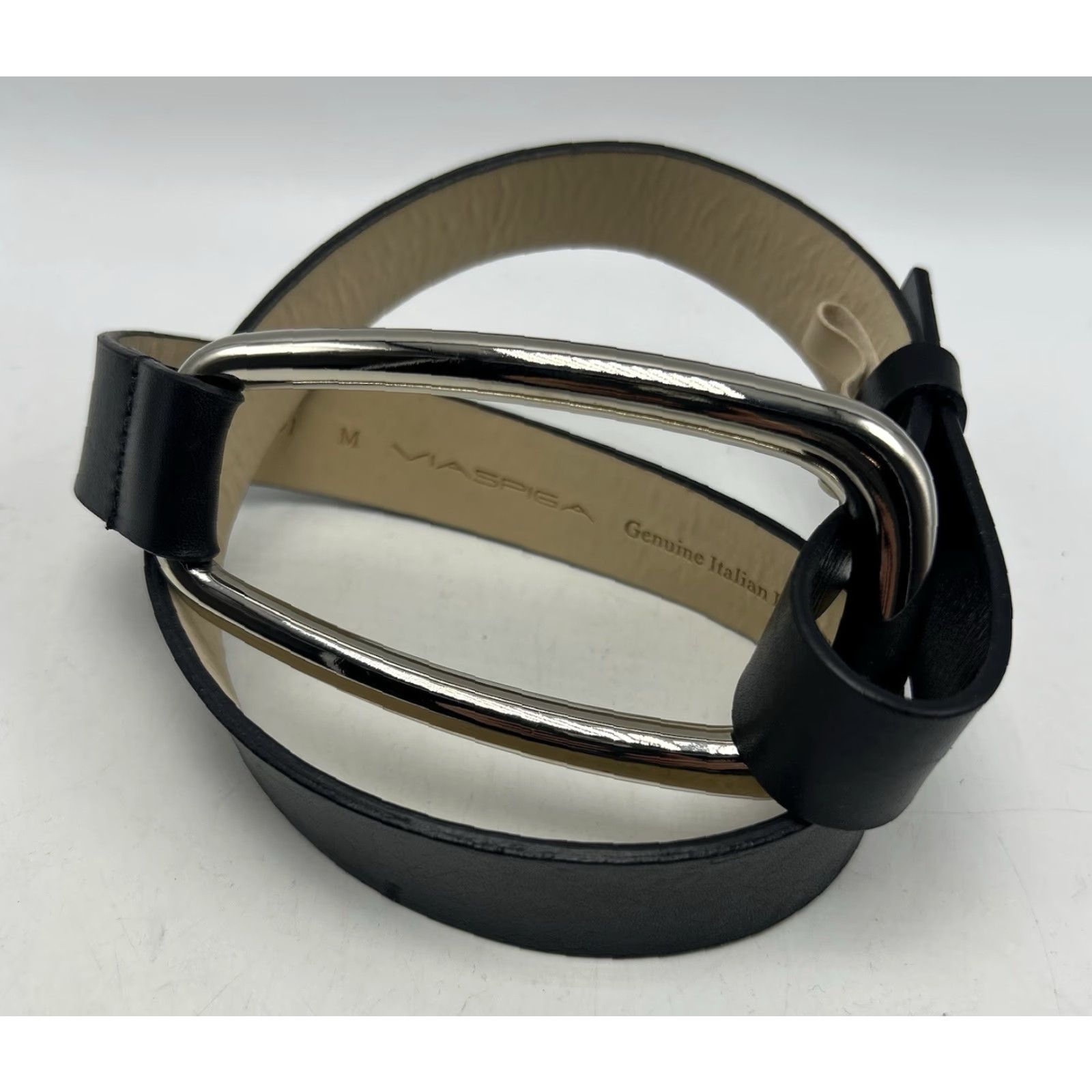 Vintage Via Spiga Belt Womens Medium Black Leather Buckle Quiet Luxury Capsule Size ONE SIZE - 2 Thumbnail