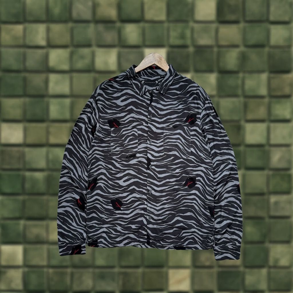Allsaints VINTAGE AllSaints Zebra Print Viscose Long Sleeve Shirt Button Up Men Overshirt L Gray Size US L / EU 52-54 / 3 - 1 Thumbnail
