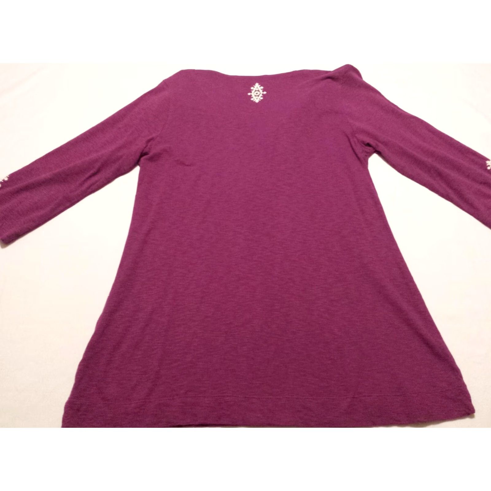 Soft Surroundings **Womens 3/4 Sleeve Solid Purple V-Neck Cotton Shirt** User: **Womens Solid Purple 3/4 Sleeve V-Neck Cotton Shirt** Size S / US 4 / IT 40 - 6 Thumbnail