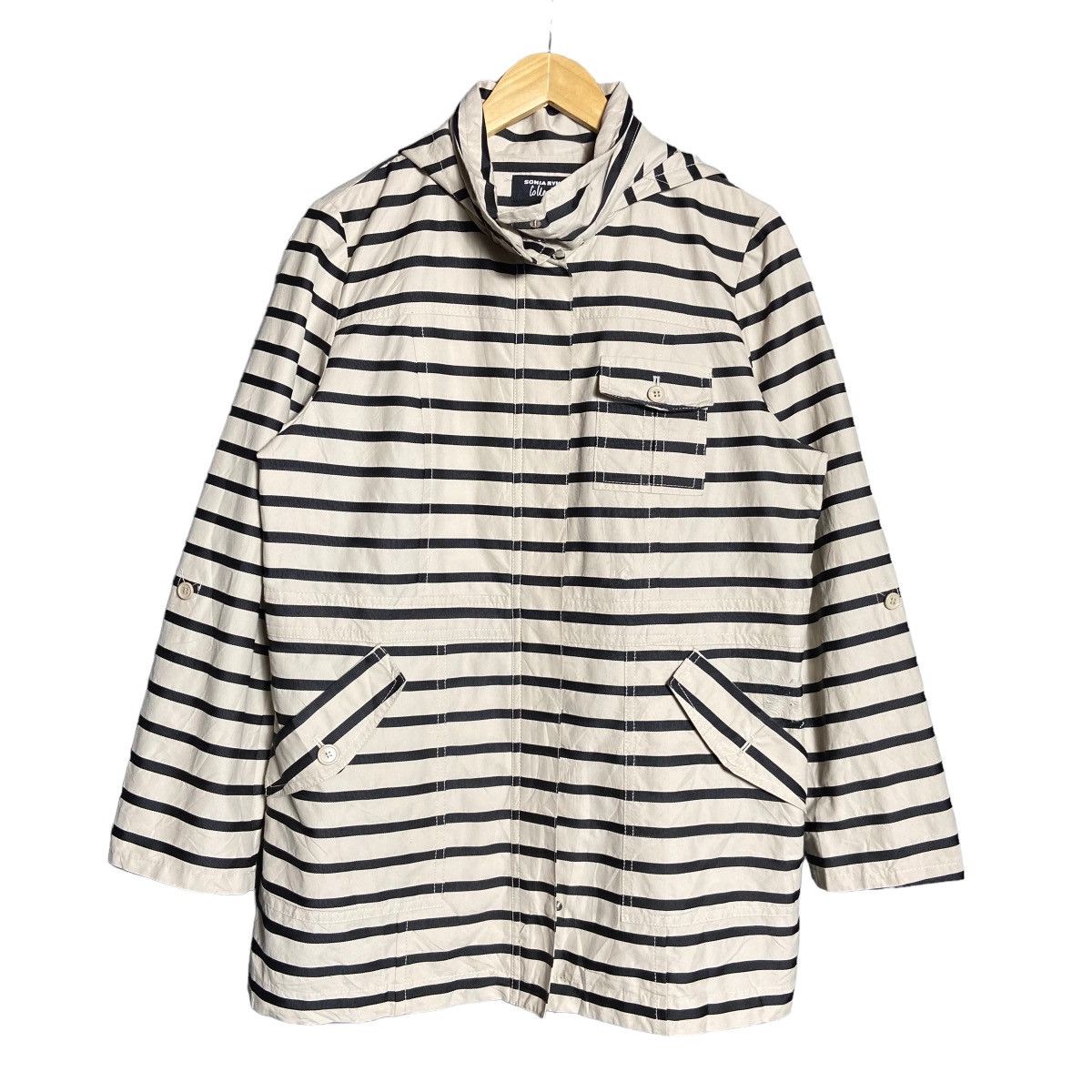 Sonia Rykiel Japanese Designer Striped Hoodie Parka Coat