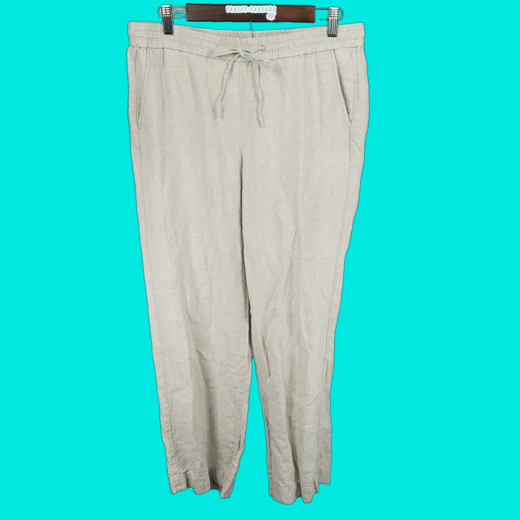 Talbots Talbots Beige 100% Linen High Rise Drawstring Pants Relaxed ...