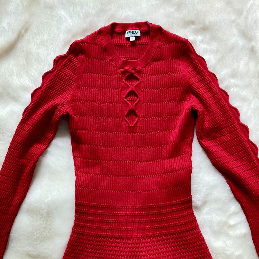 Kenzo Kenzo Paris Bright Red Ribbed Knit Top Size S / US 4 / IT 40 - 5 Thumbnail