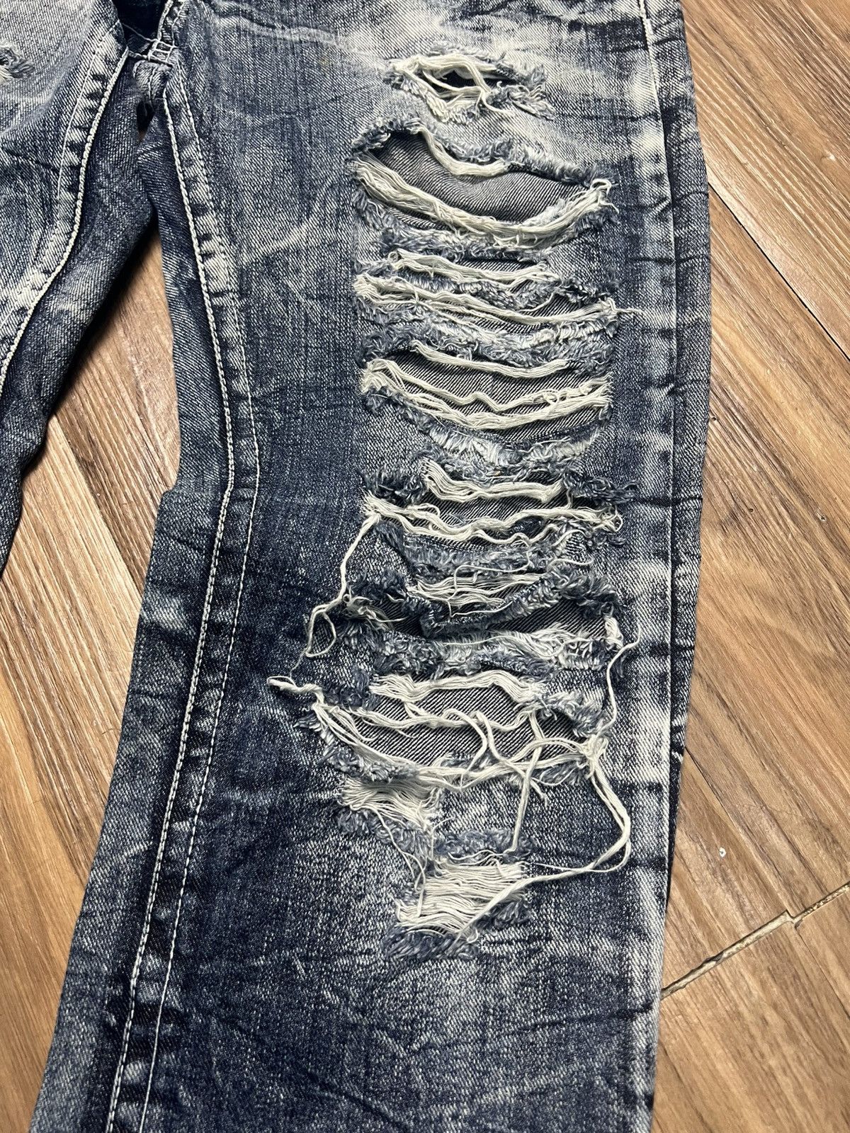 Japanese Brand RARE Distressed Crinkle Denim Jeans (42) Size 33" - 6 Thumbnail