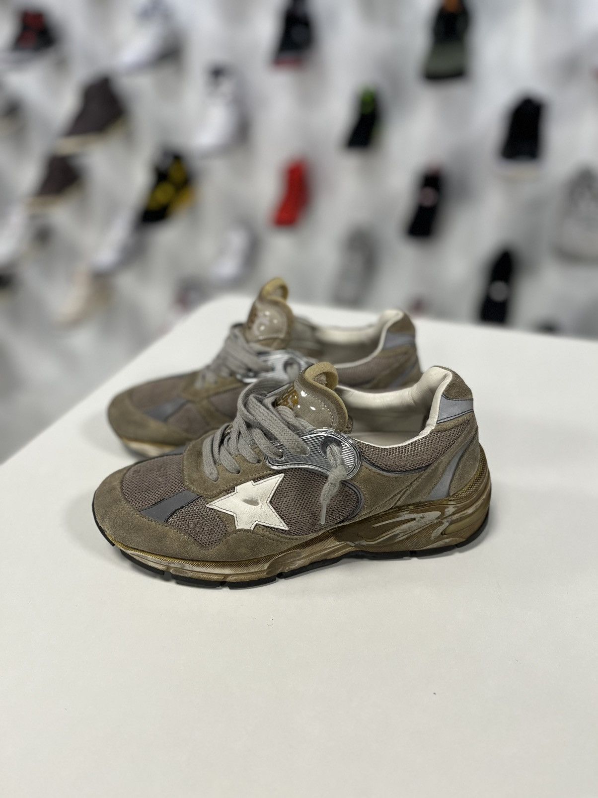 Golden Goose Men's Dad-Star in dove-gray suede and silver mesh Size US 6 / IT 36 - 3 Thumbnail