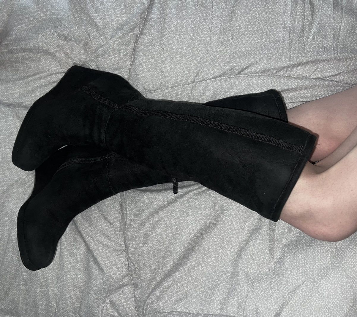 Prada Prada Black Suede Fur-Lined Knee High Wedge Boots Size US 7 / IT 37 - 5 Thumbnail