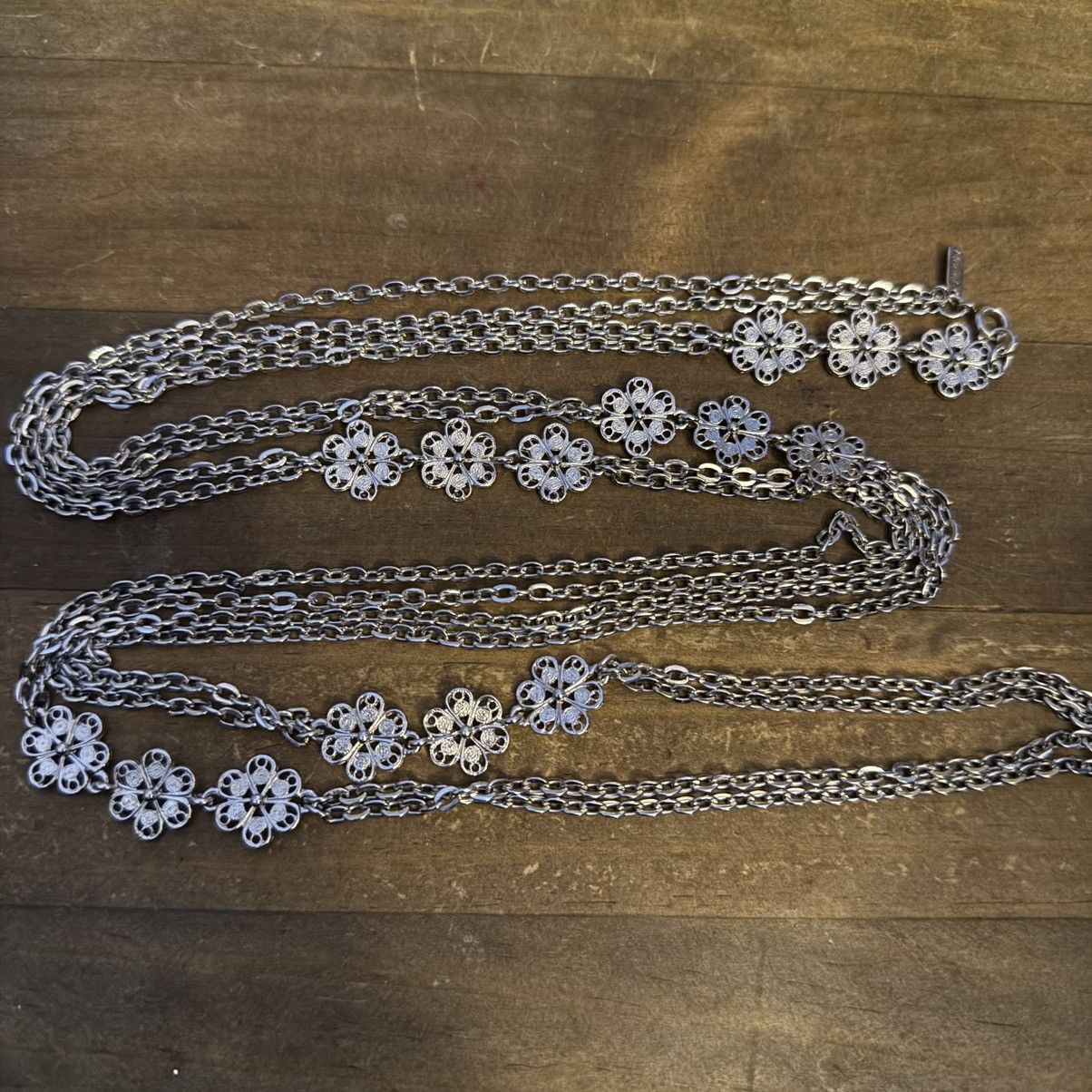 Monet Vintage Monet long silver tone station flower necklace Size ONE SIZE - 2 Thumbnail