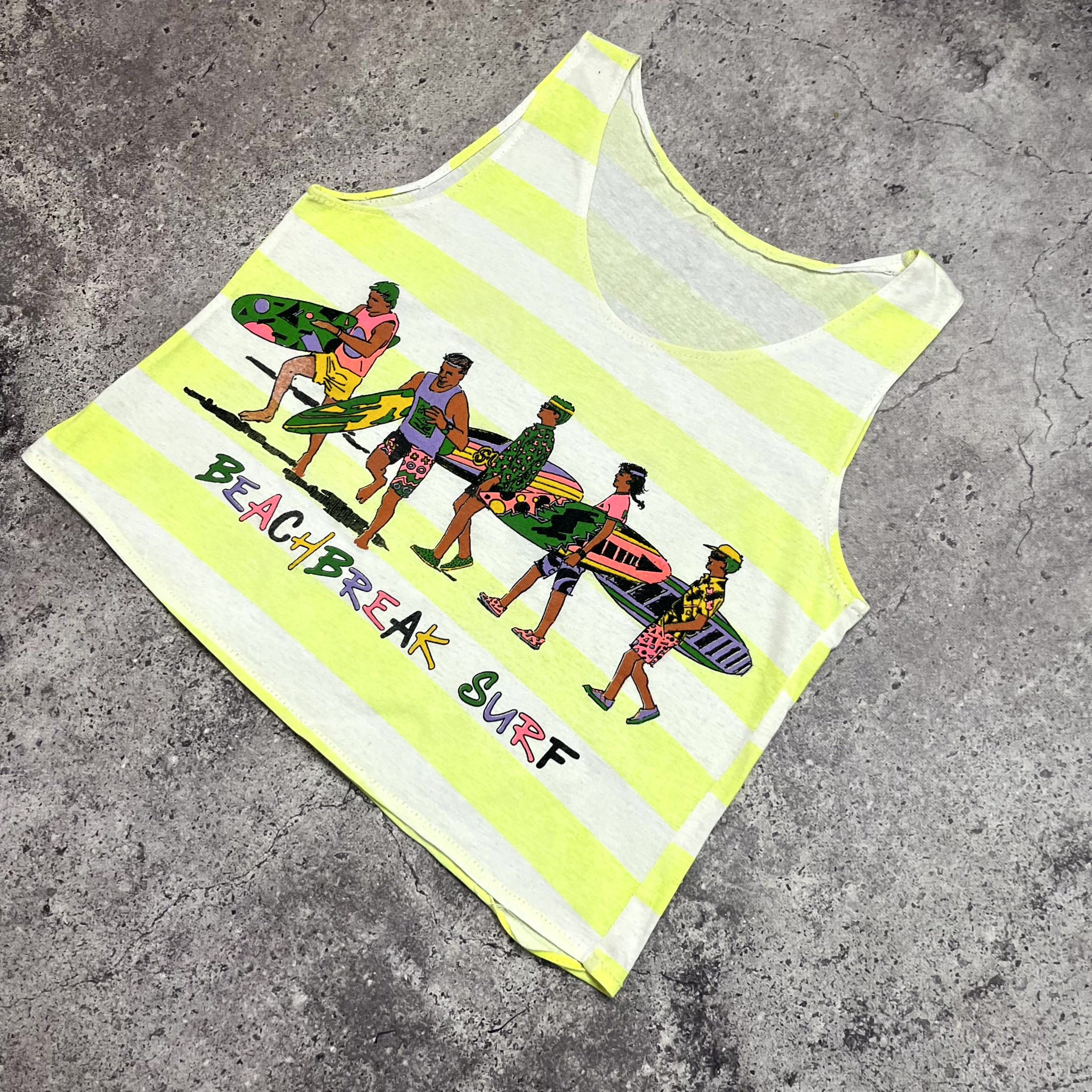 Other Striped Crop Tank Top “BEACH BREAK SURF” Neon Yellow Size S / US 4 / IT 40 - 2 Thumbnail