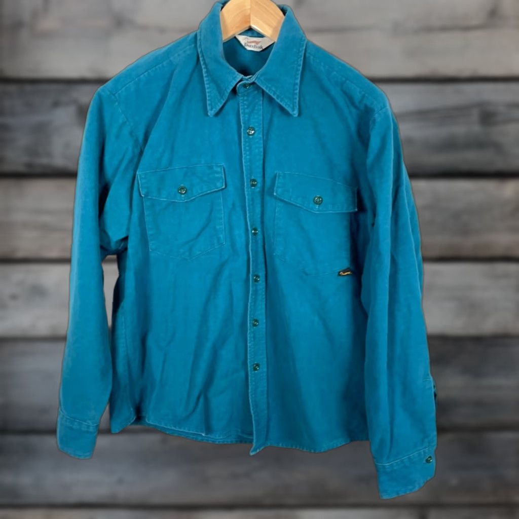 CLOT VINTAGE Duxbak Shirt Chamois Cloth Men XL Teal Heavyweight Workwear Long Sleeve Button-Up Collared Pocketed Size US XL / EU 56 / 4 - 1 Thumbnail