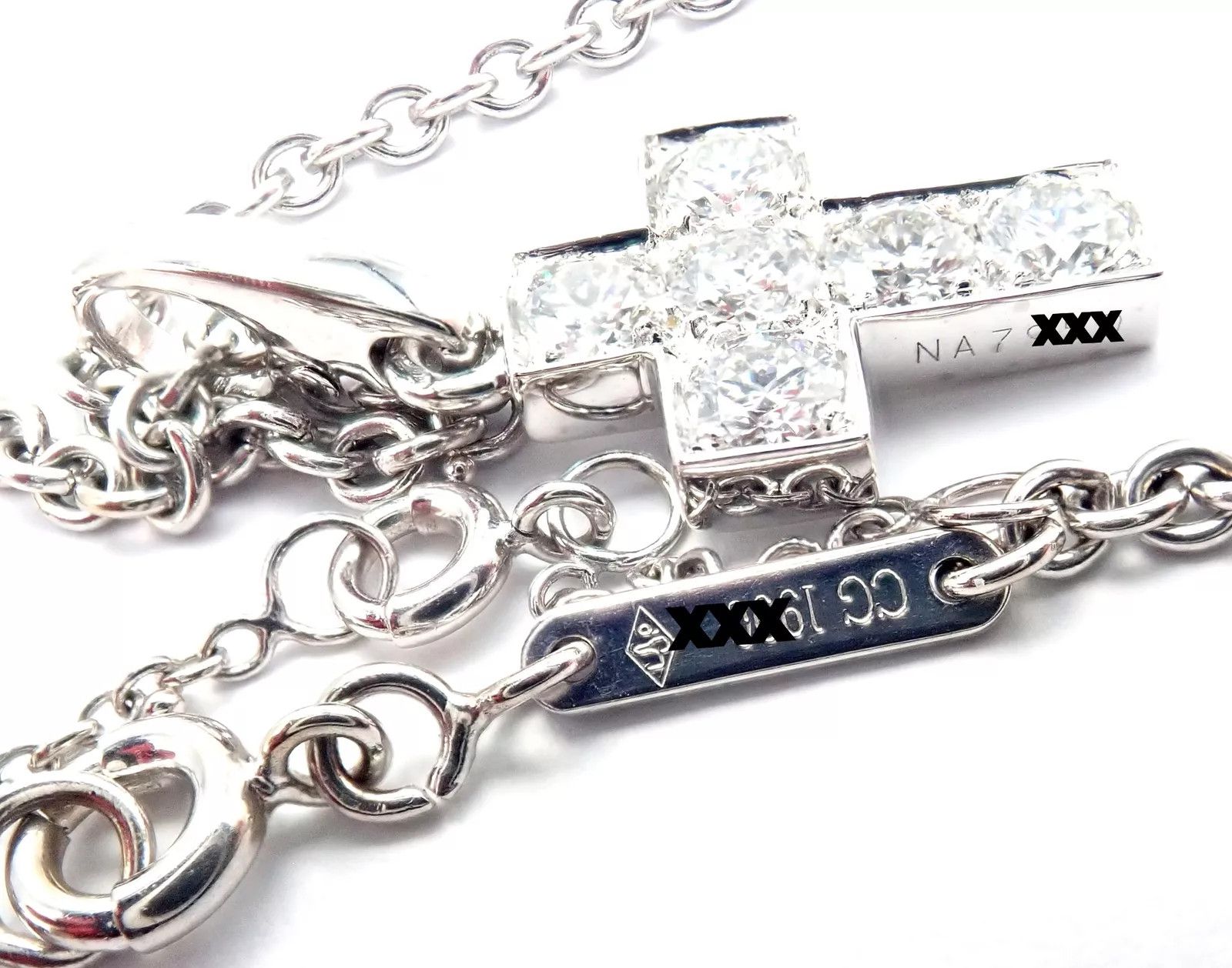 Cartier 18k White Gold Diamond Cross Pendant Chain Necklace Size ONE SIZE - 8 Thumbnail