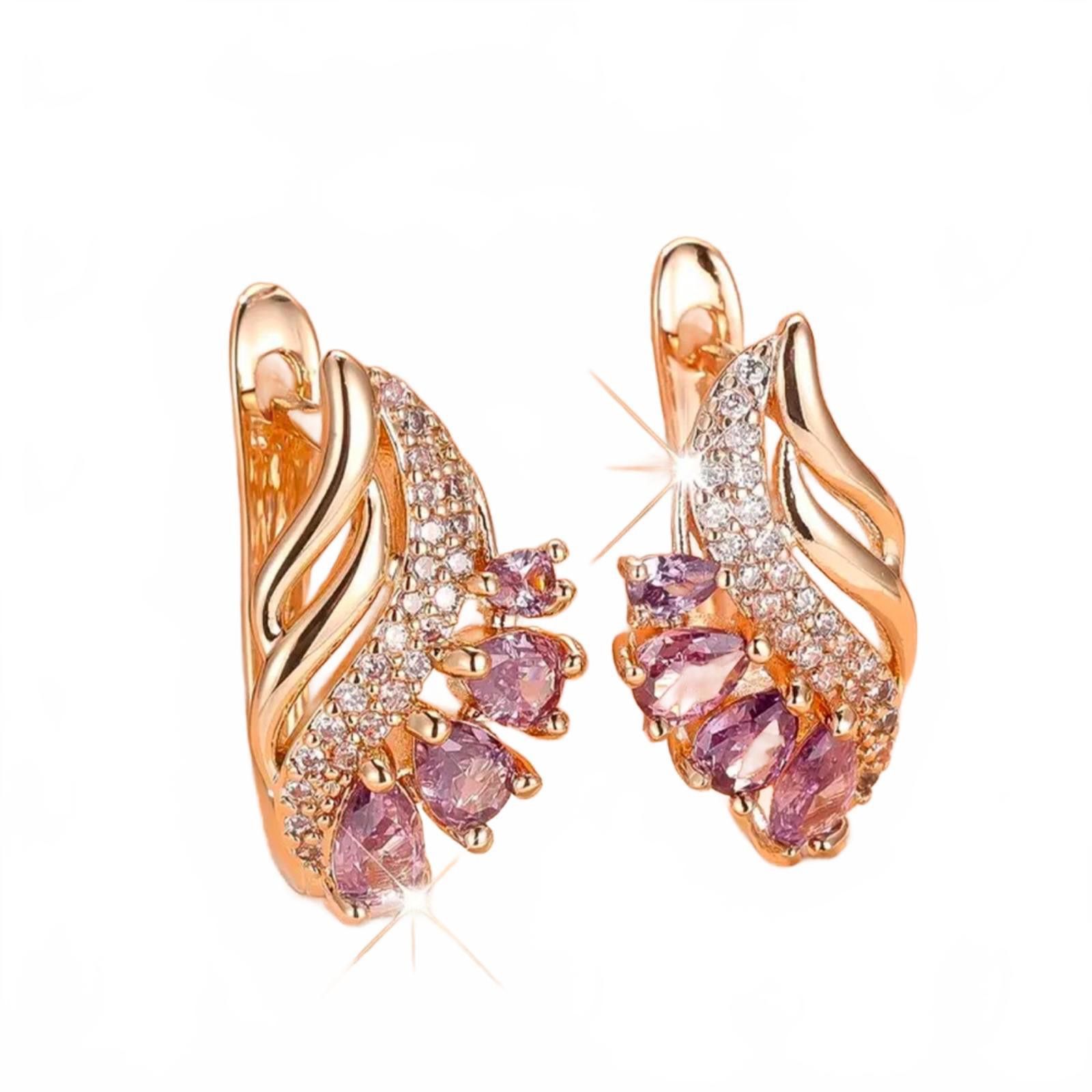 Designer Gold Finish Purple Water Drop Zircon Earrings Lever Back Size ONE SIZE - 1 Thumbnail