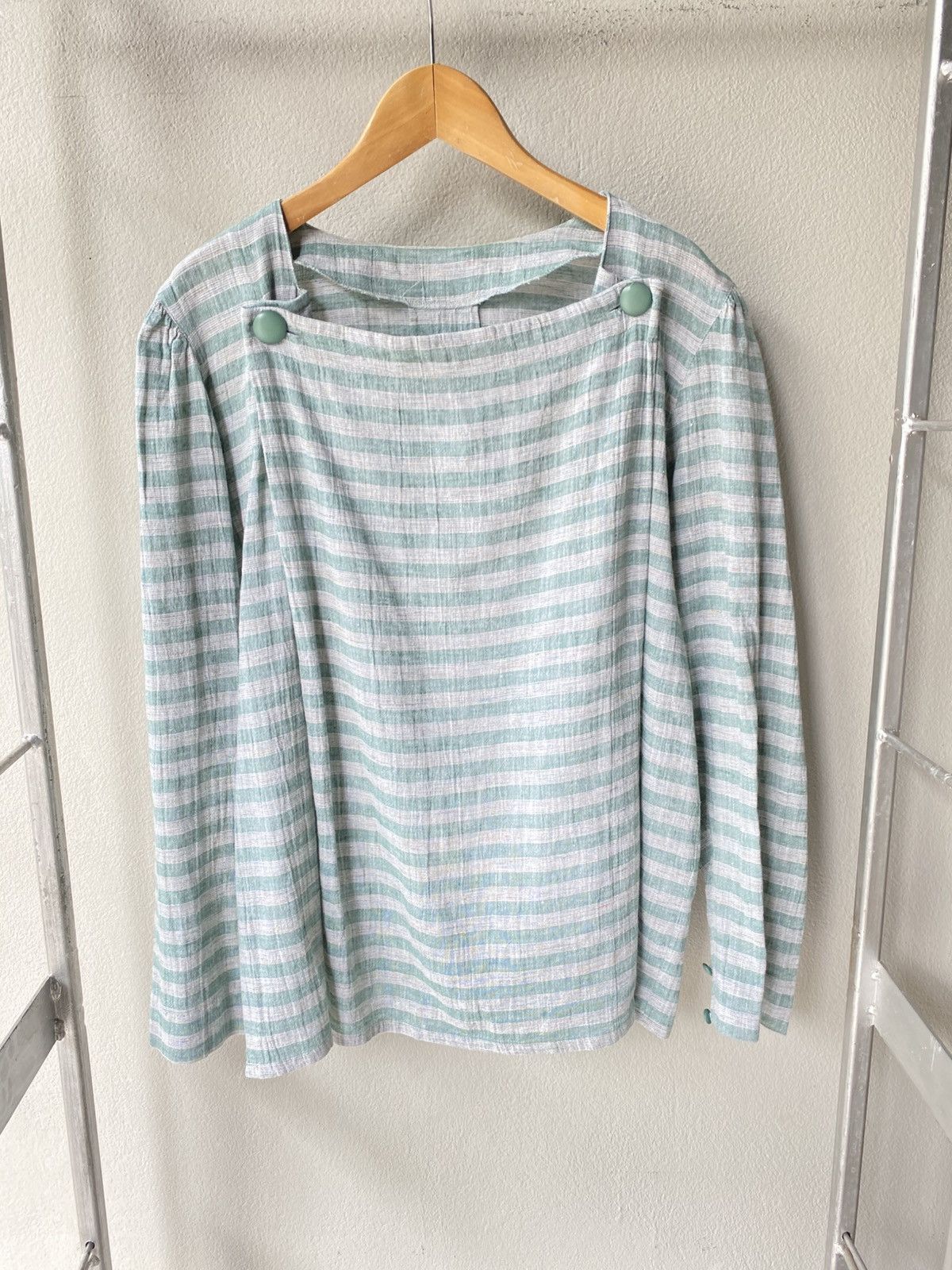 Dior Christian Dior Green-Striped Button-Detail Blouse Size M / US 6-8 / IT 42-44 - 4 Thumbnail