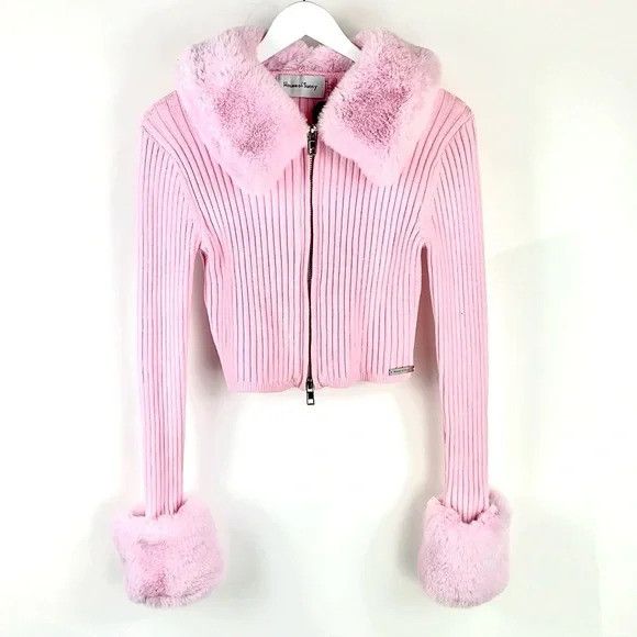 image of House Of Sunny Waterloo Peggy Vol.2 Pink Faux-Fur Cardigan, Women's (Size Small)