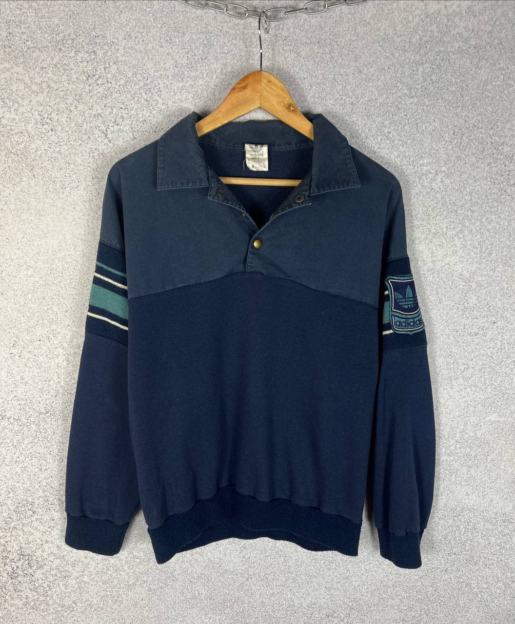 Adidas Vintage 80s Adidas Patch Logo Sweatshirt 1/4 Sweater Size US S / EU 44-46 / 1 - 1 Thumbnail