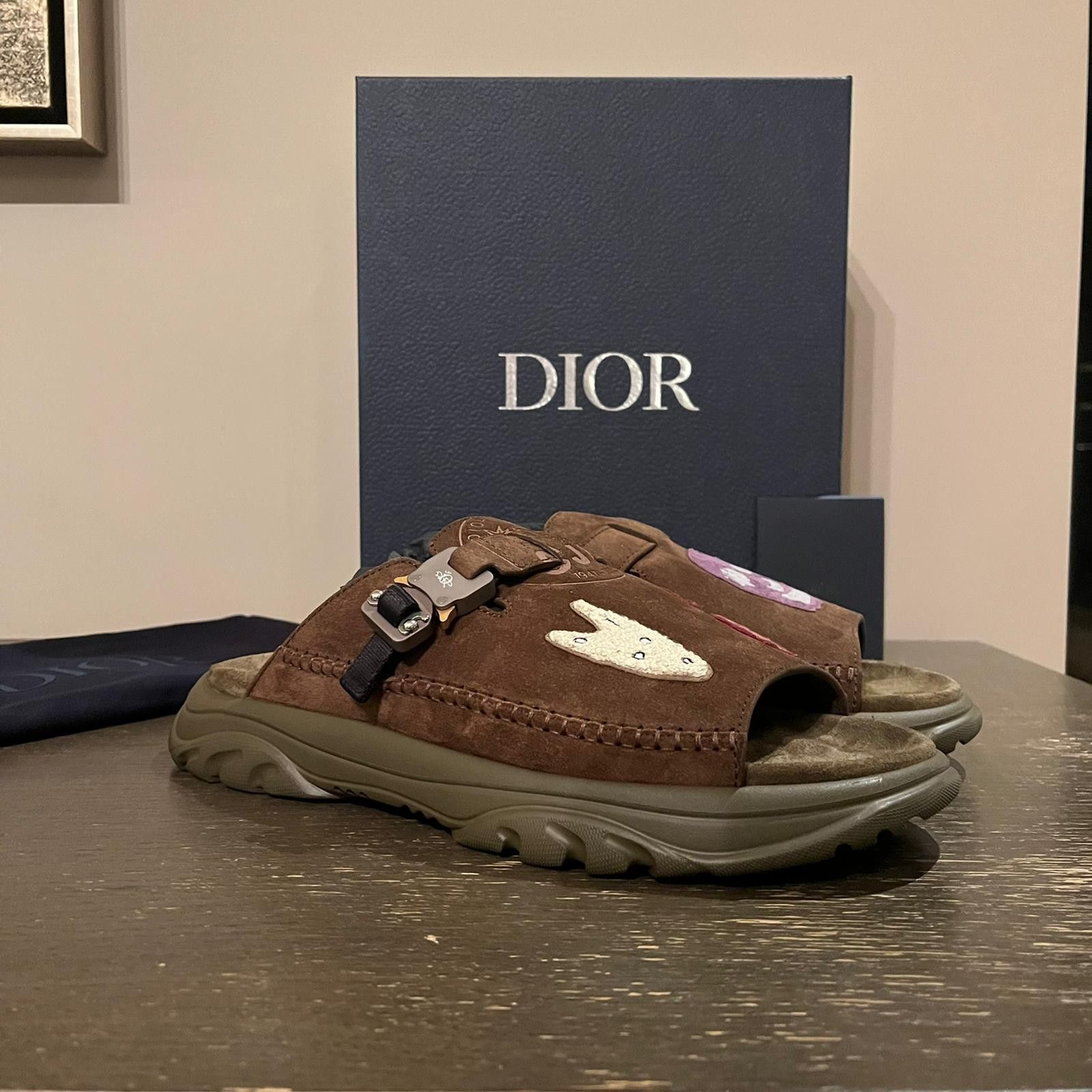 Dior × Travis Scott Q.1 Cactus Jack H-Town Sandals Suede Embroidered in Brown Size US 9 / EU 42 - 8 Thumbnail