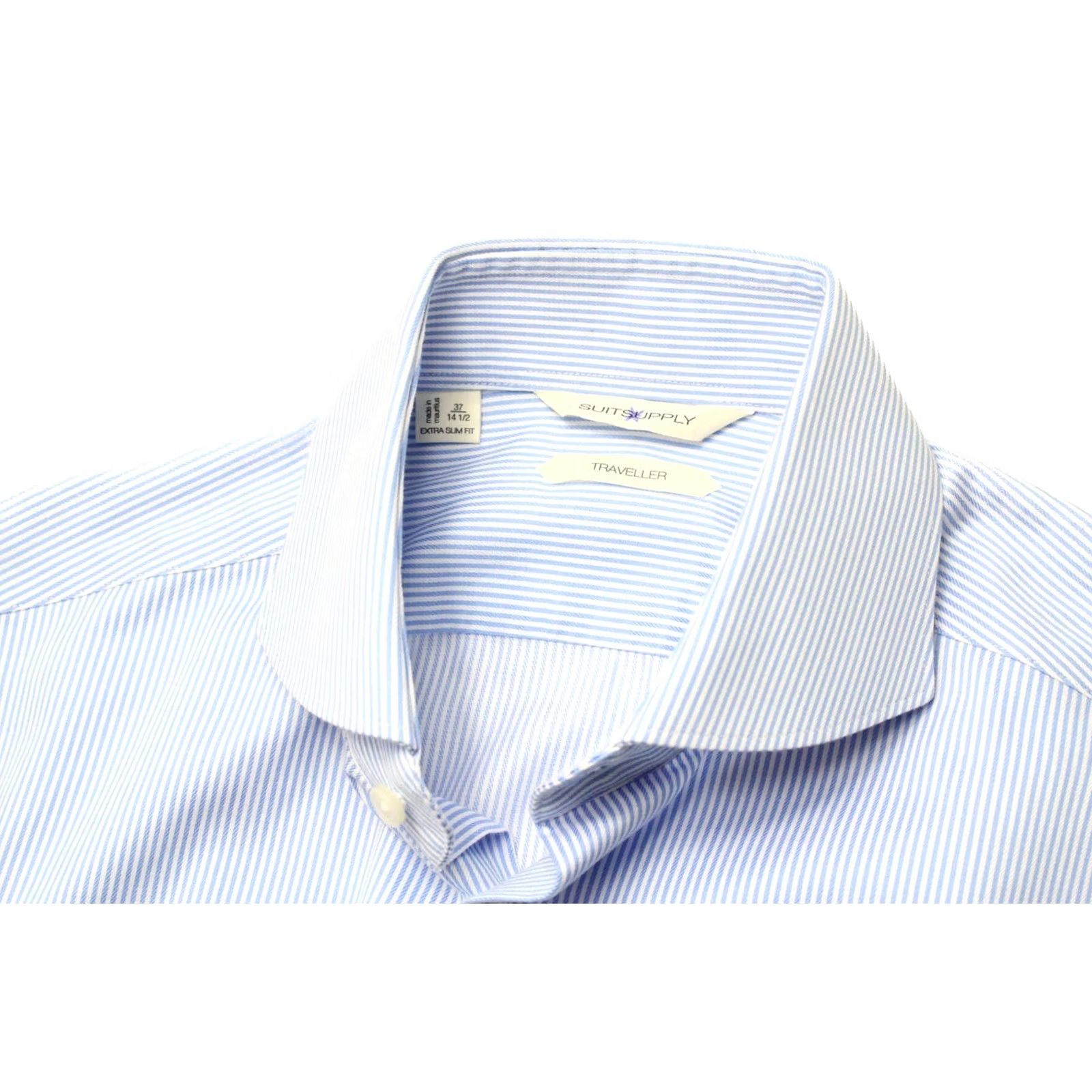 Suitsupply Suitsupply Traveller Extra Slim Fit Shirt Men's Button Up 37 / 14 1/2 Blue Pinstripe Cotton All Seasons Size US M / EU 48-50 / 2 - 4 Thumbnail