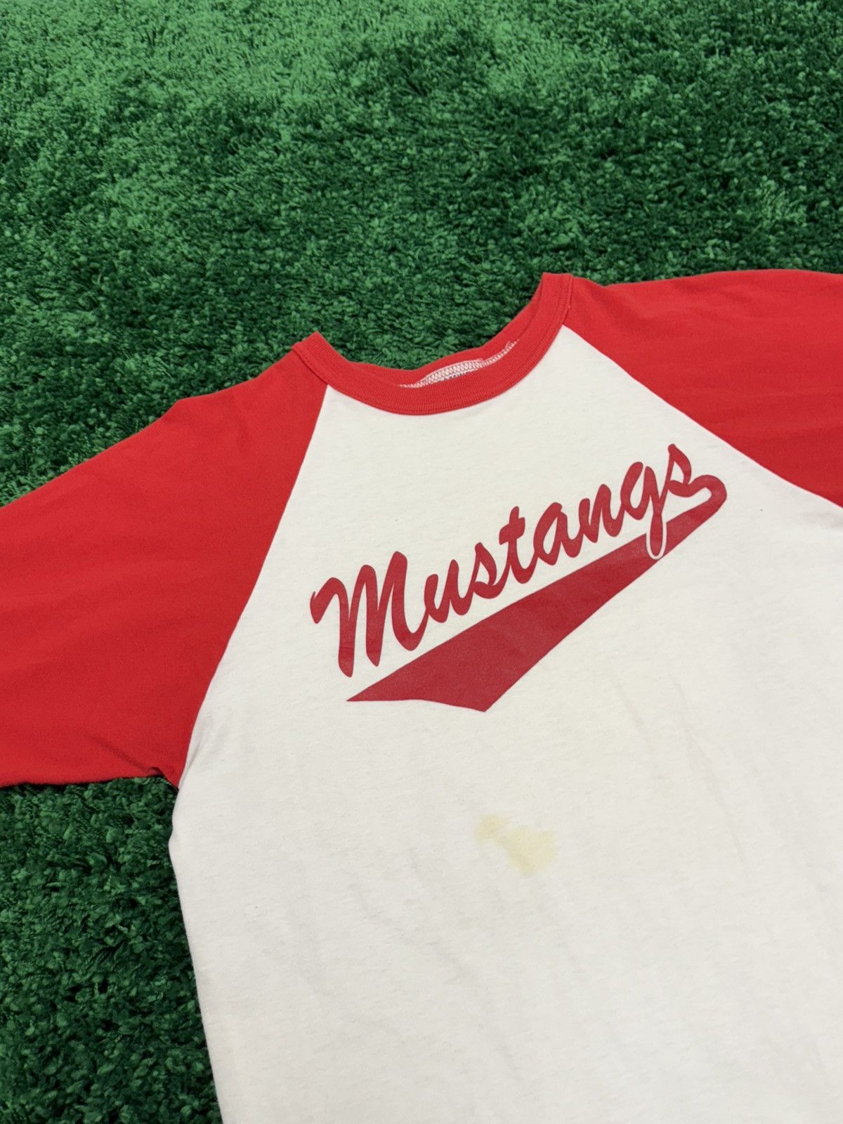 Vintage RARE 70s Mustangs Raglan 3/4 Sleeve American Tee Large Size US L / EU 52-54 / 3 - 3 Thumbnail