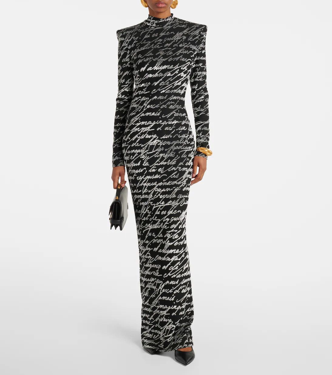 Balmain o1s1wg110526 Love Letter Jacquard Gown in Black Size L / US 10 / IT 46 - 2 Thumbnail
