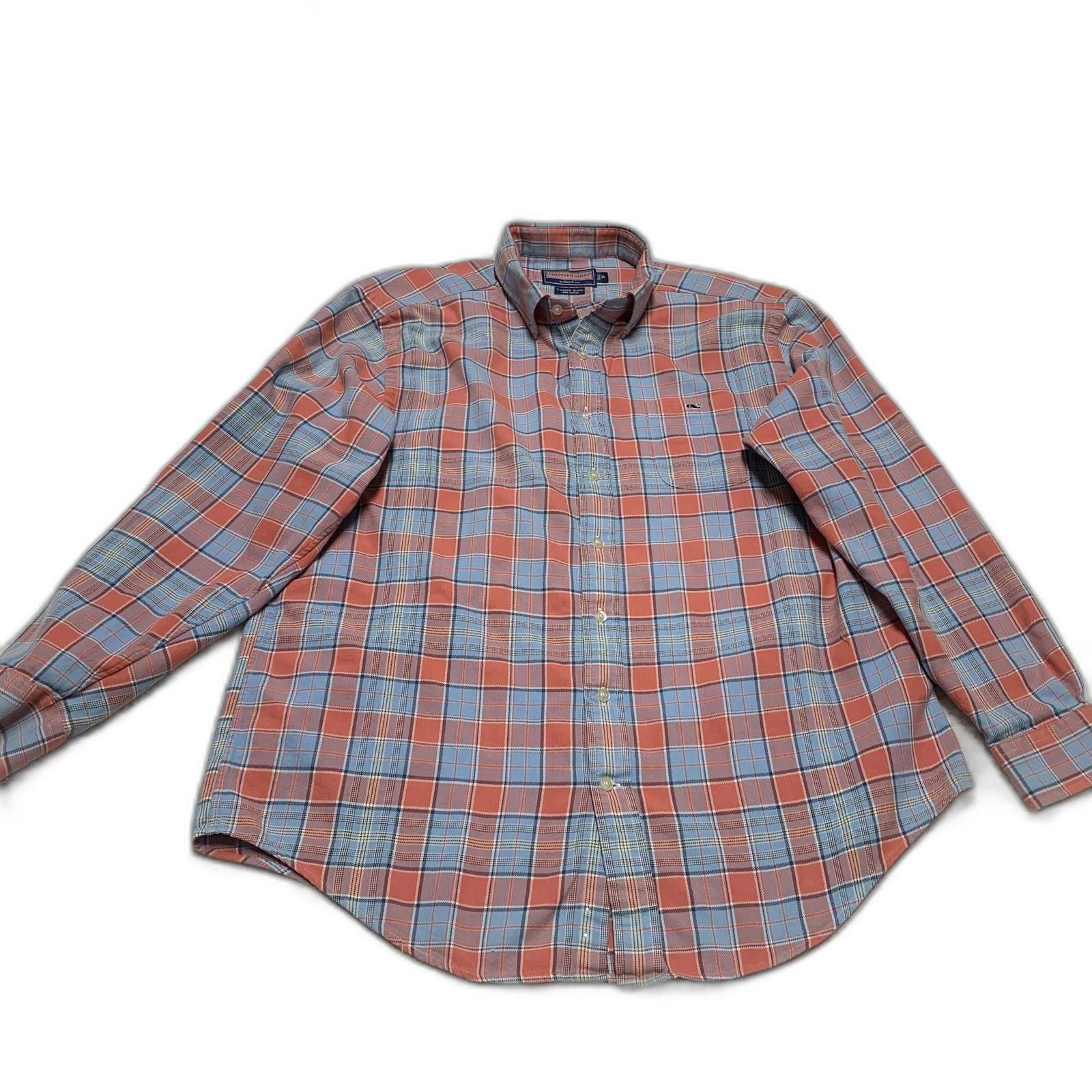 Vineyard Vines Vineyard Vines Men's XL Blue Orange Plaid Shirt Size 44R - 1 Thumbnail
