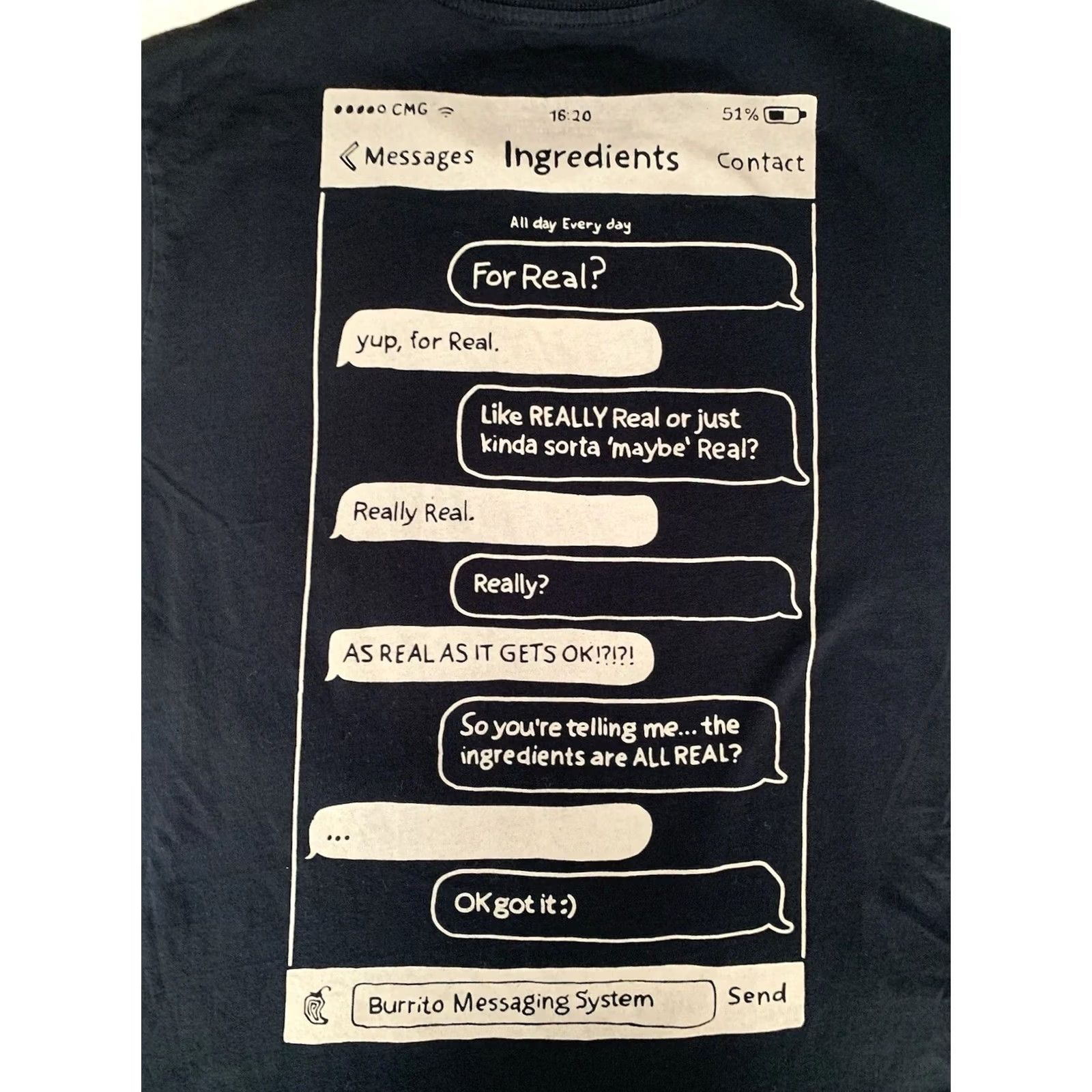 Vintage Chipotle T Shirt Black Size Unisex M Real Ingredient Text Message Size US M / EU 48-50 / 2 - 2 Thumbnail