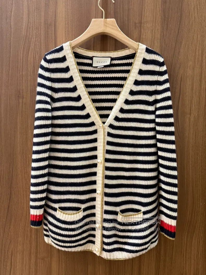 Gucci Gucci Black and white striped gold-edged knitted cardigan Size XXS / US 00 / IT 34 - 1 Thumbnail