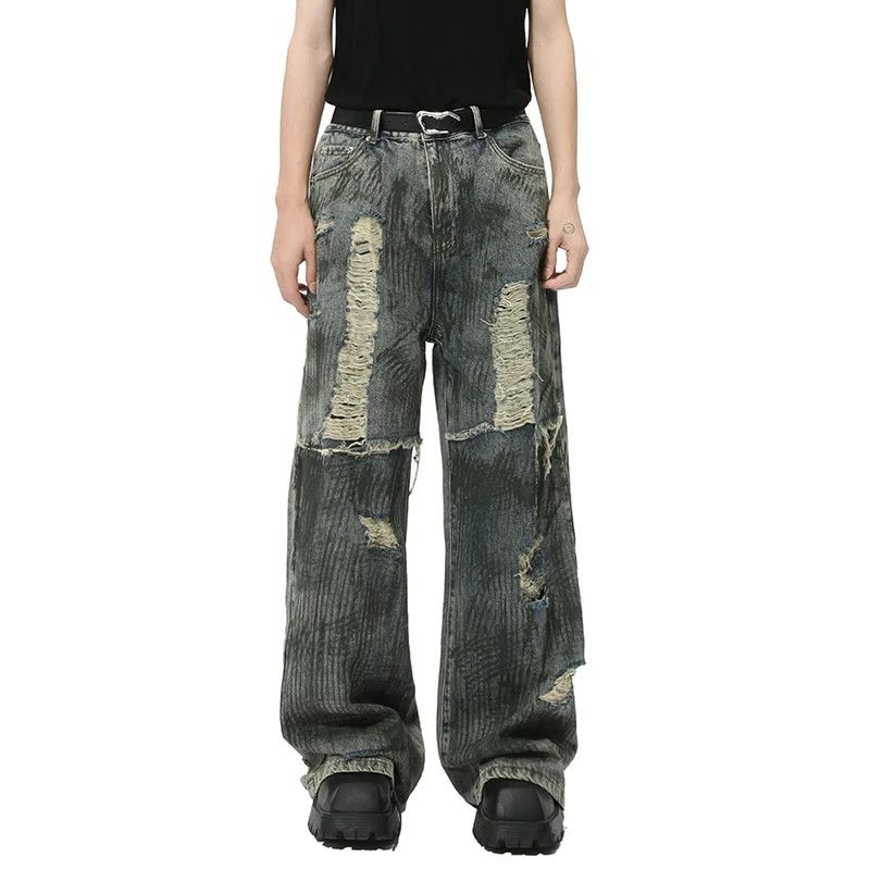 Japanese Brand × Jean Niche Dirty Splicing Broken Male Jeans Size US 34 / EU 50 - 1 Thumbnail
