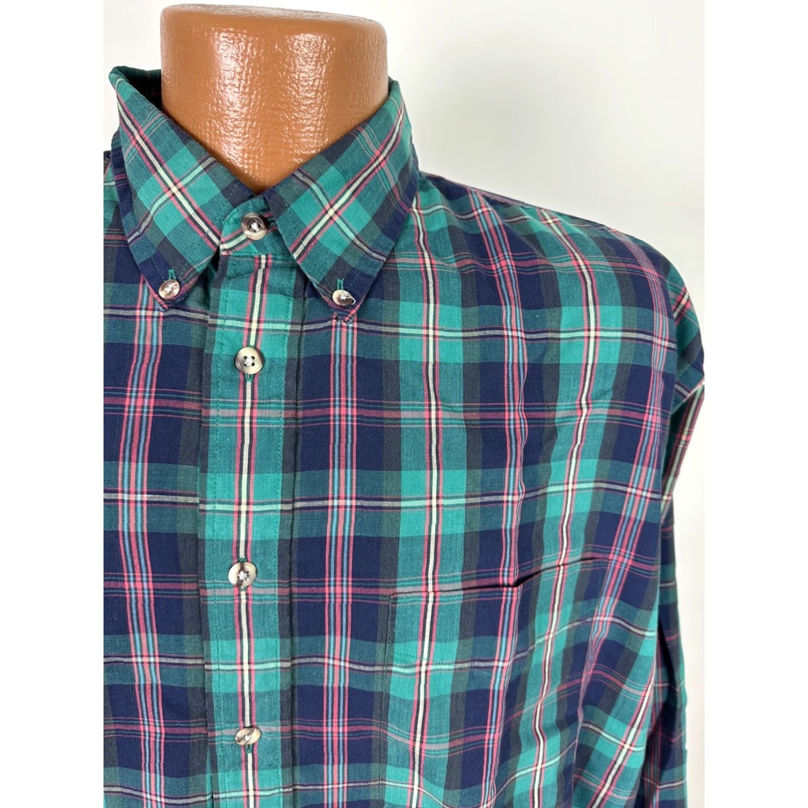 Eddie Bauer VINTAGE Eddie Bauer Marin Poplin Shirt Men XL Casual Plaid Button-Down Teal Green 90s Size US XL / EU 56 / 4 - 3 Thumbnail