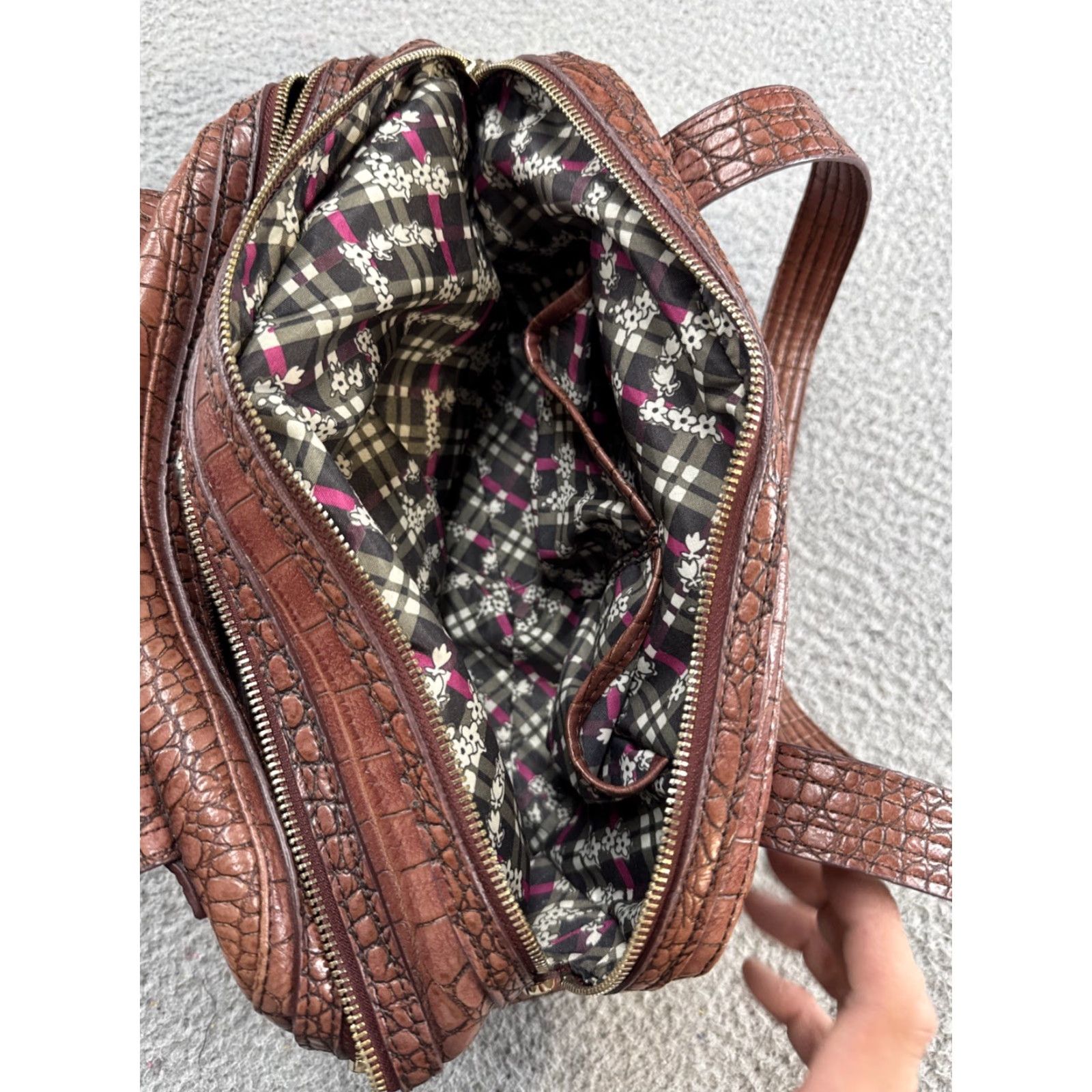 Jessica Simpson Jessica Simpson Faux Leather Croc Brown Shoulder Bag Zip Tote Bag Large Brown Faux Leather Women Size ONE SIZE - 6 Thumbnail