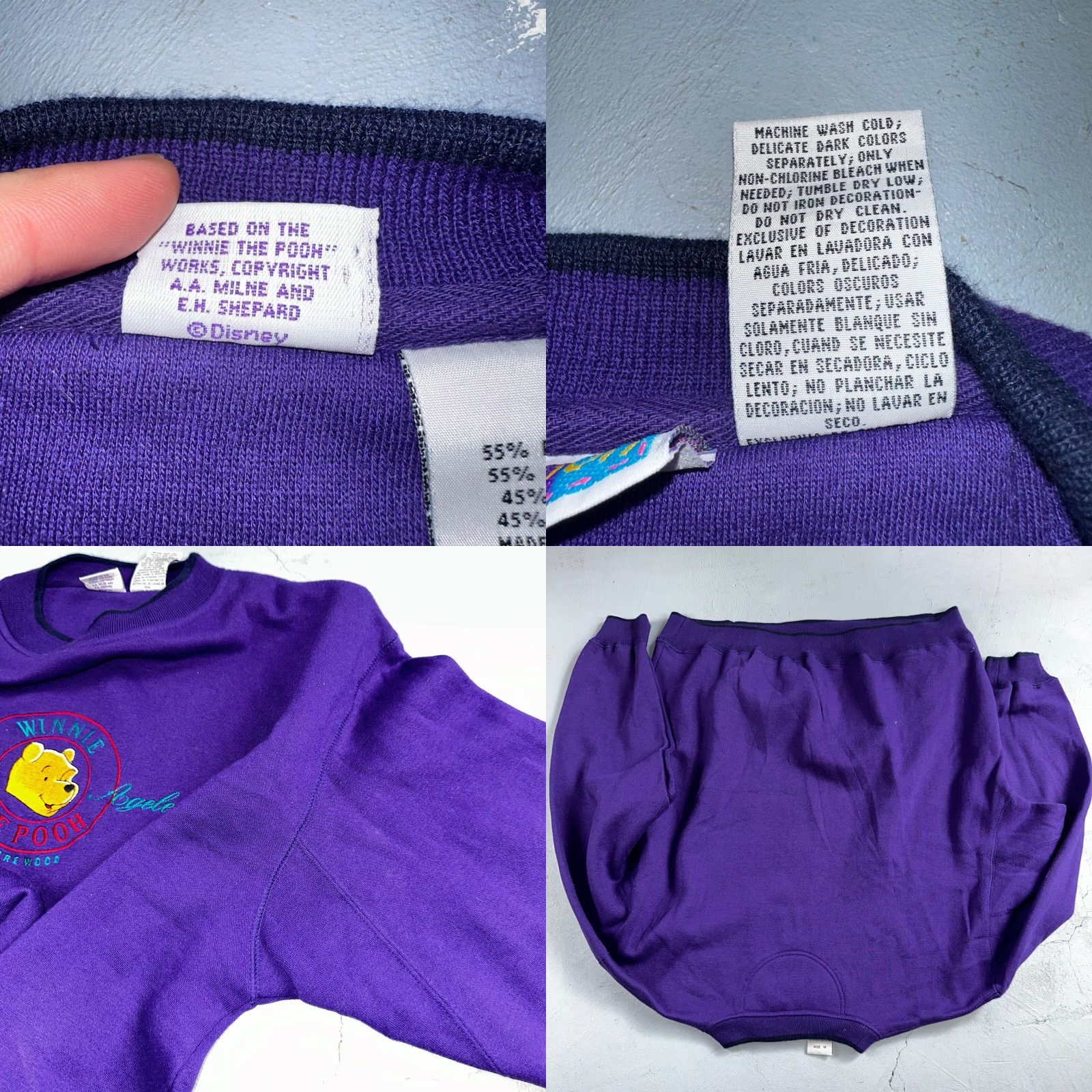 Vintage VINTAGE Pooh Sweatshirt 1X Purple Crew Neck Embroidered VTG Acrewood 90s Winnie The Pooh Bear Unisex Adults Mens Womens Size US XL / EU 56 / 4 - 8 Thumbnail