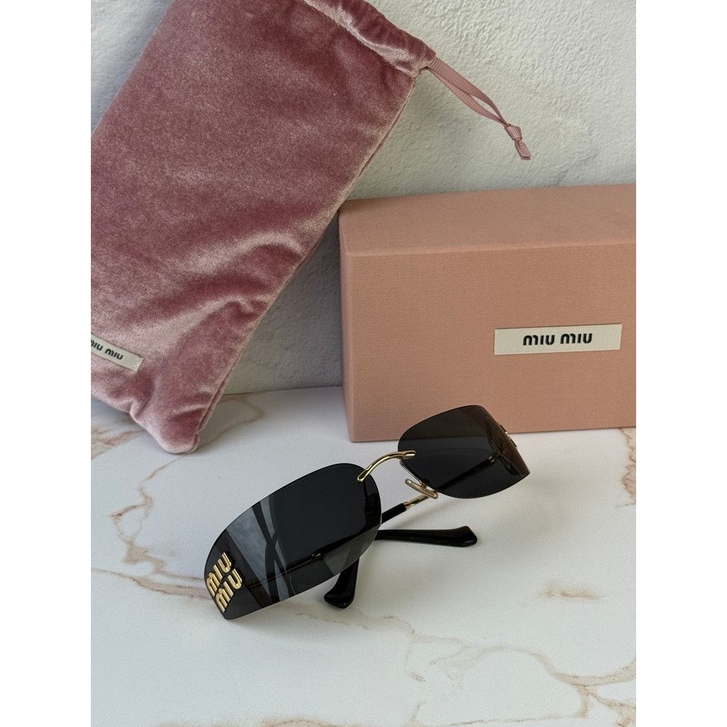 Miu Miu CNEW Miu Miu MU A51S Mask Sunglasses in Gold Grey $696 Size ONE SIZE - 2 Thumbnail