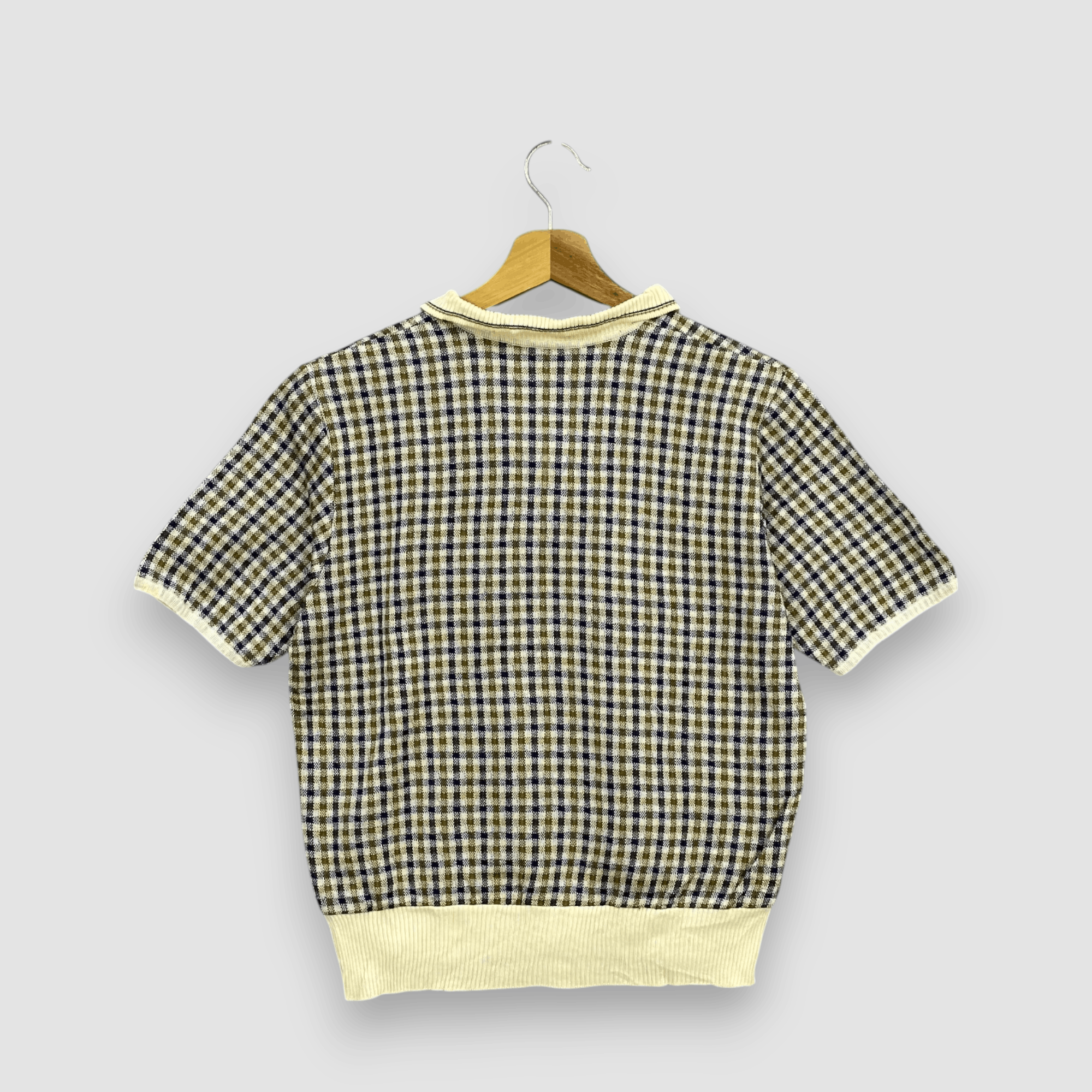 Aquascutum Vintage 90s Aquascutum Knit V-Neck Polo Shirt Plaid Pattern Size US S / EU 44-46 / 1 - 2 Thumbnail