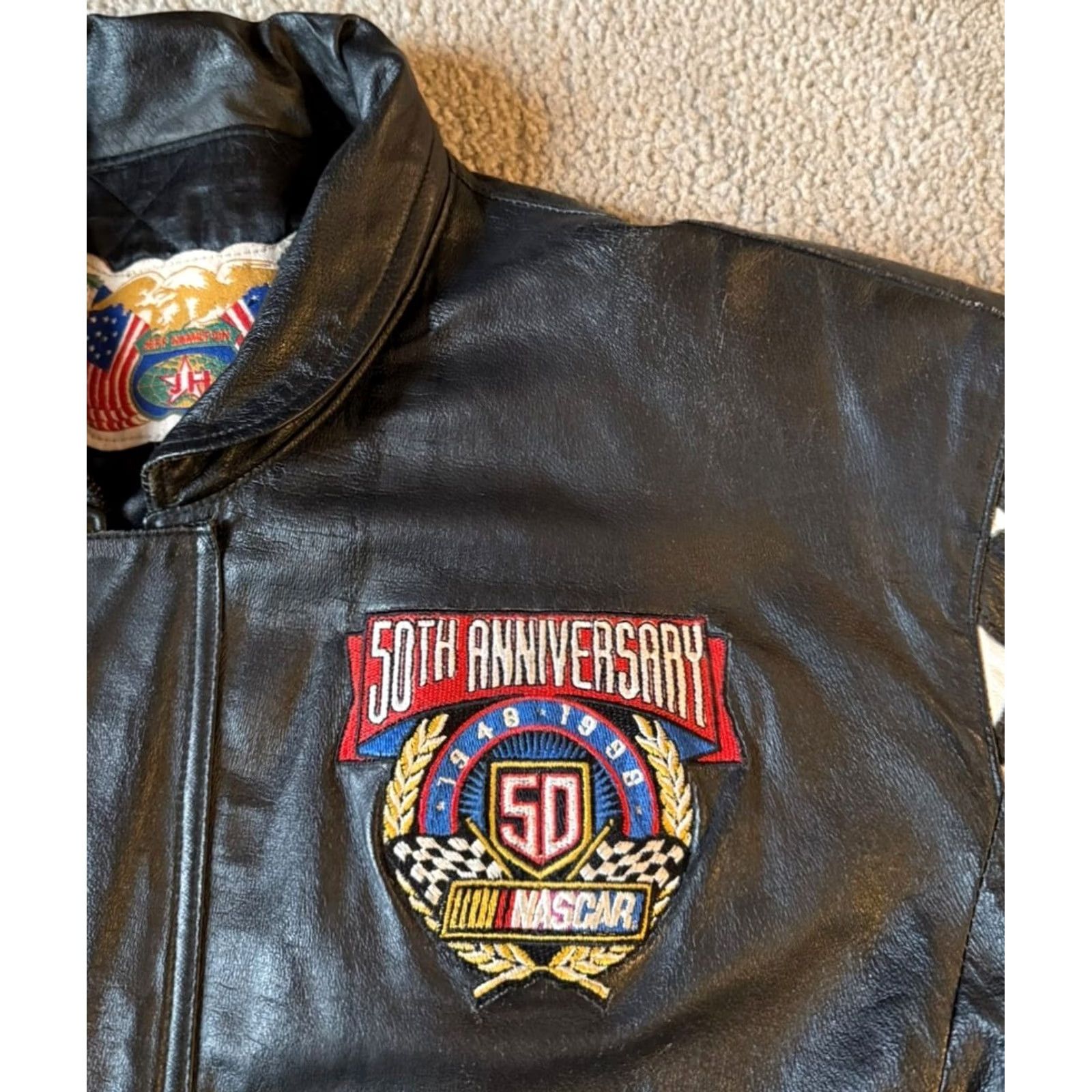 Hamilton VTG Jeff Hamilton Distressed NASCAR 50th Anniversary Leather Jacket - XXL Size US XXL / EU 58 / 5 - 4 Thumbnail