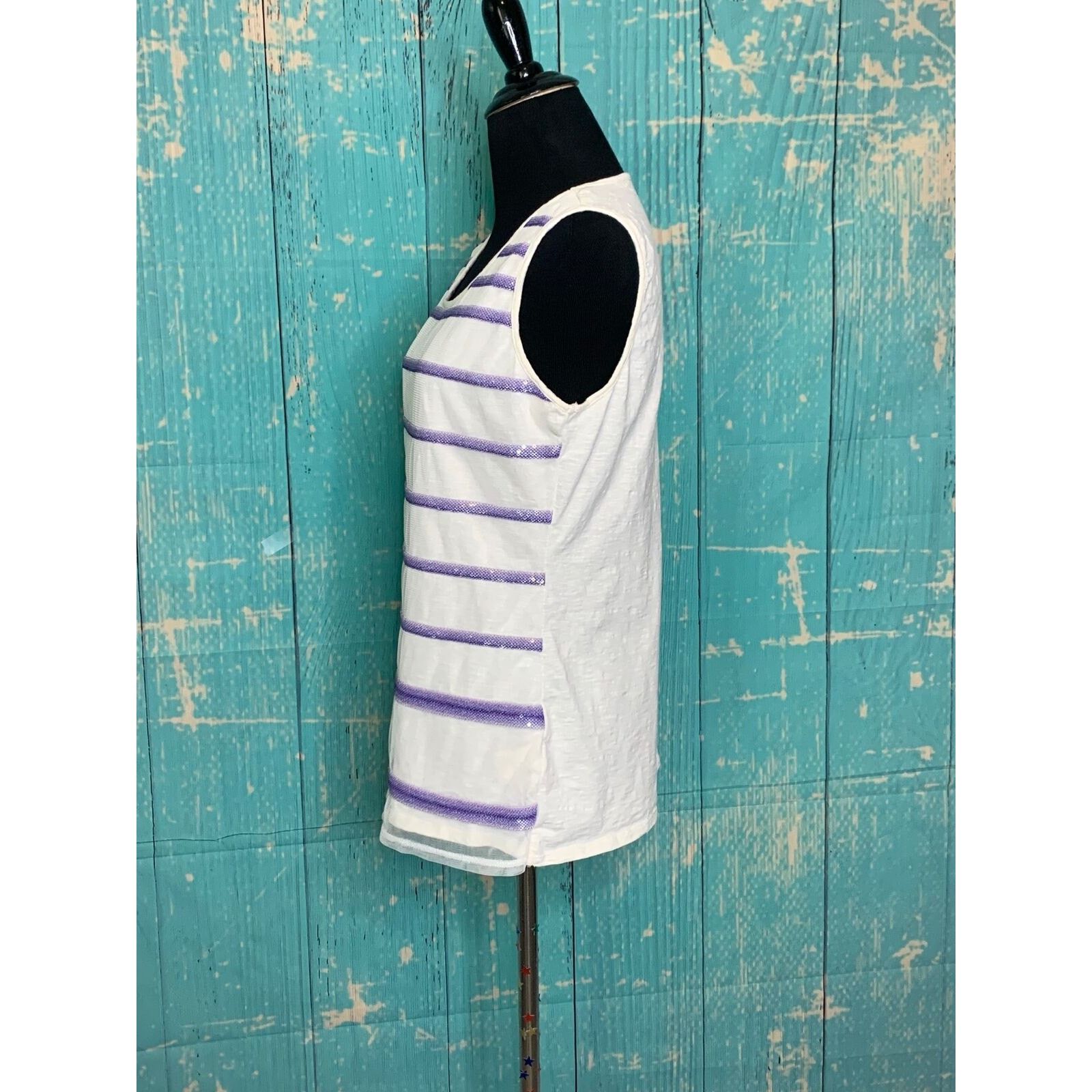 Coldwater Creek Coldwater Creek white purple stripe casual top size Medium Size M / US 6-8 / IT 42-44 - 5 Thumbnail