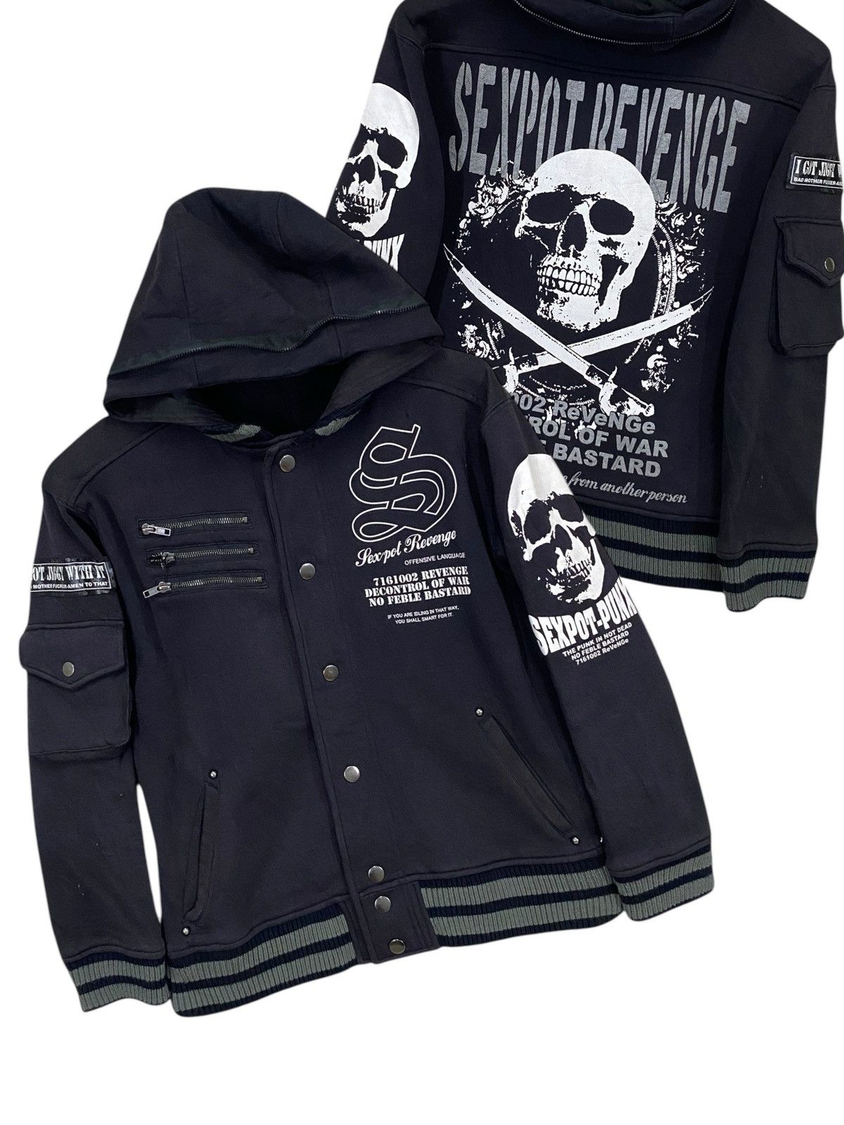 Set pox revenge skull punks varsity jacket sunfaded