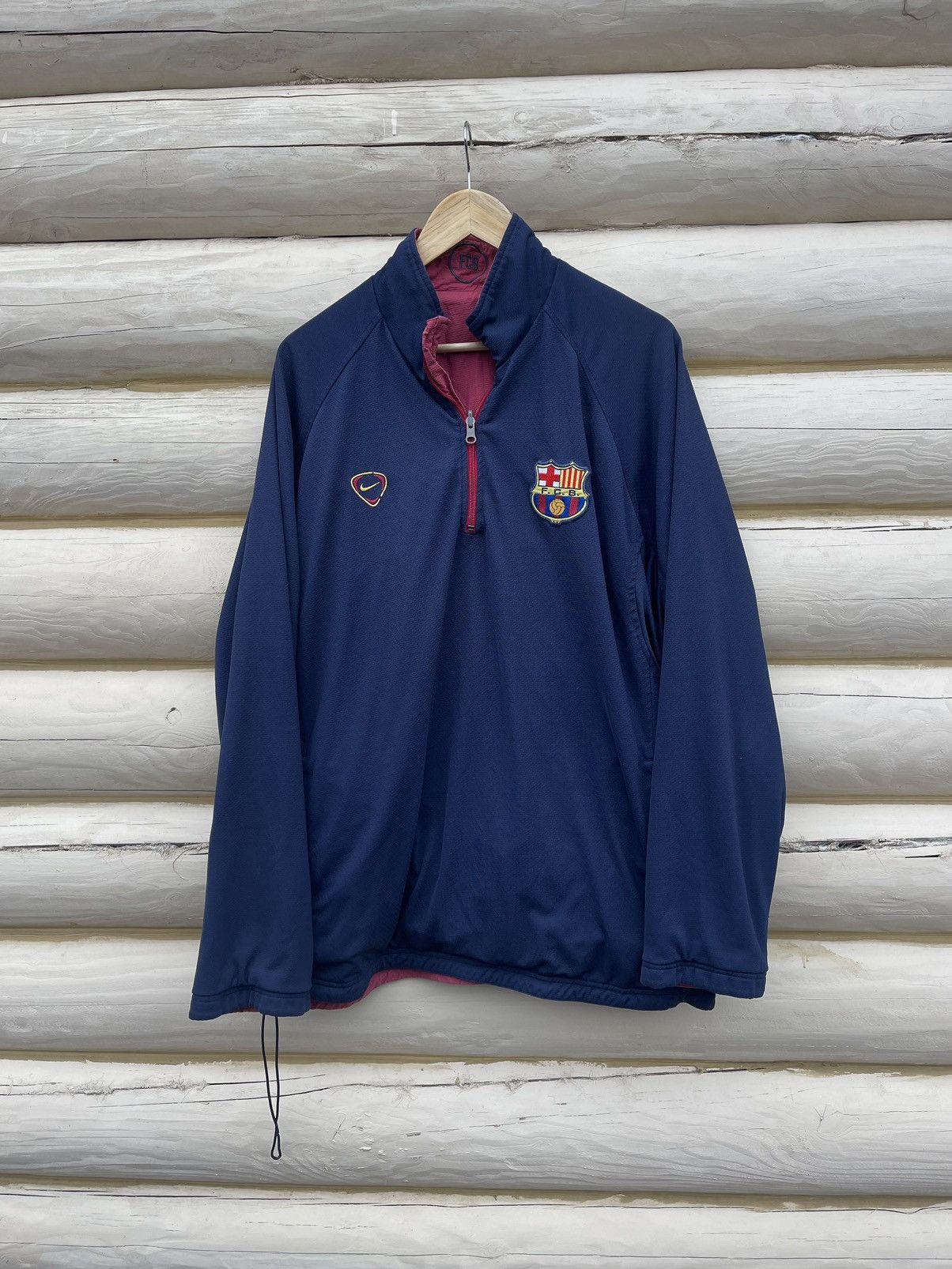 image of F C Barcelona x Nike 2000’S Nike Team Barcelona Double Side Jersey Jacket Messi in Navy (Size XL)