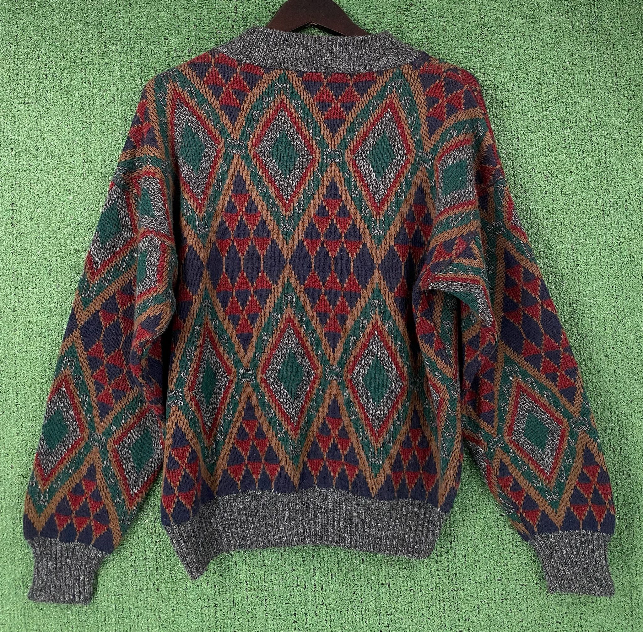 Vintage 90’s Shawl Collar Geometric Patterned Knit Sweater Medium Size US M / EU 48-50 / 2 - 5 Thumbnail