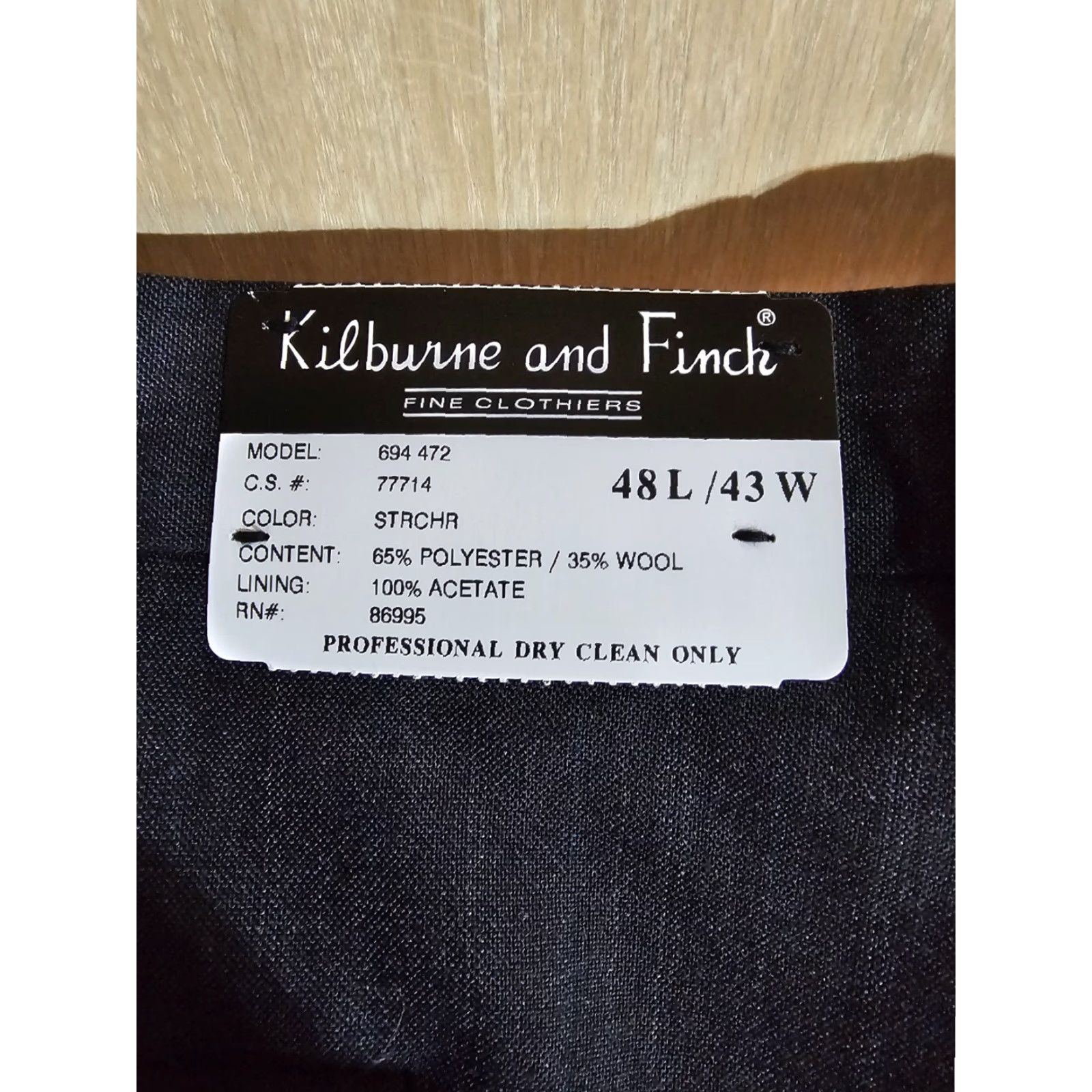 Vintage VINTAGE Kilburne & Finch Classic 2 Piece Wool Blend Suit Pin Striped Mens 48L 43W Black NWTs Size 48R - 7 Thumbnail