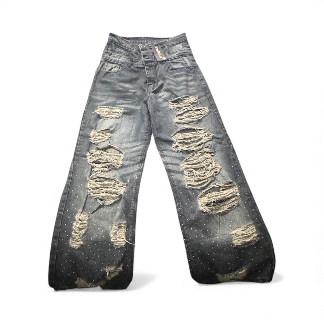 Japanese Brand Double waisted rhinestone ripped jeans Size US 36 / EU 52 - 1 Thumbnail